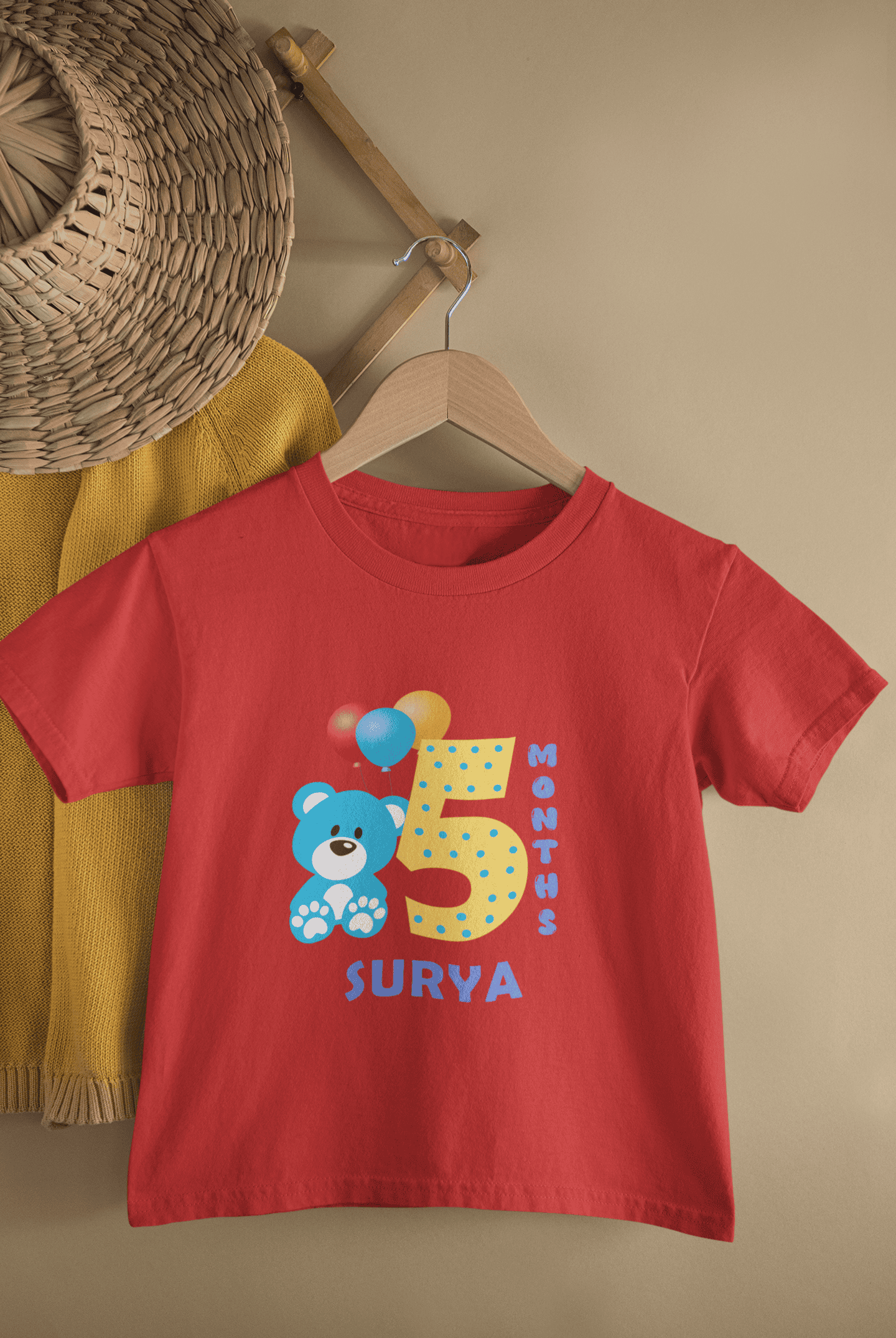 Custom Name Fifth Month Birthday Cute Half Sleeves T-Shirt for Boys -FunkyTeesClub