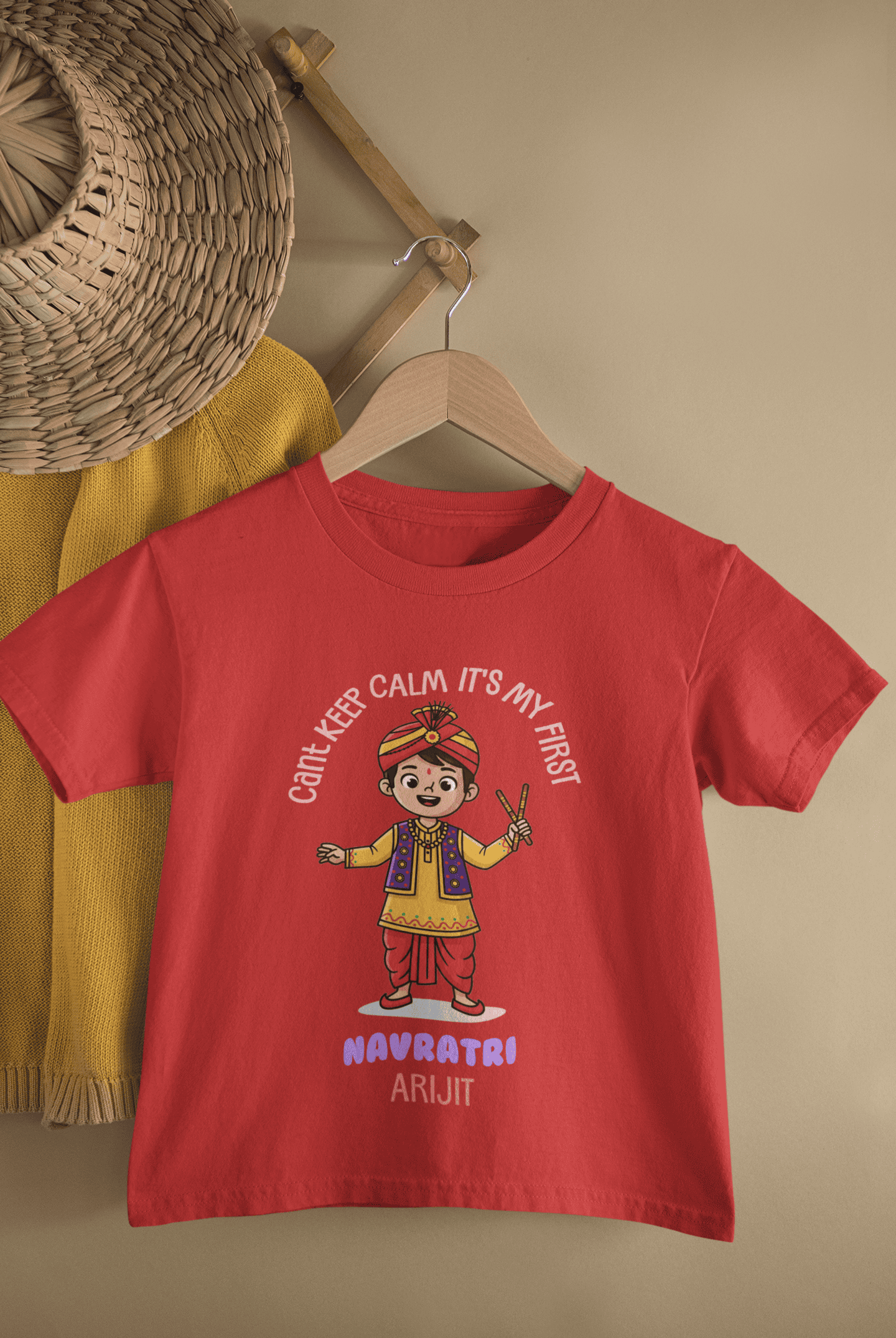 Custom Name It's My First Navratri Half Sleeves T-Shirt for Boys -FunkyTeesClub
