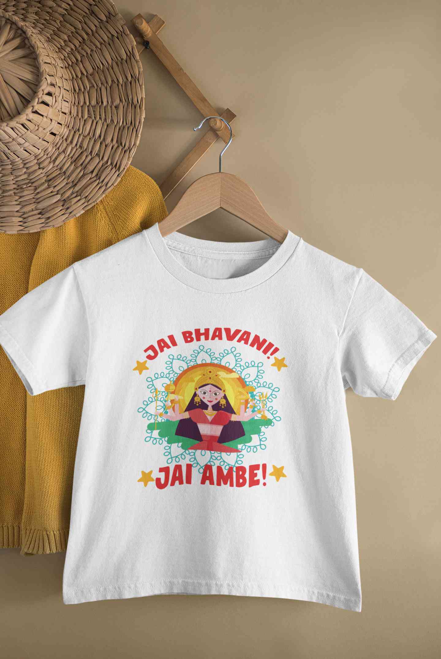 Jai Bhavani Jai Ambe Navratri Half Sleeves T-Shirt For Girls -FunkyTeesClub