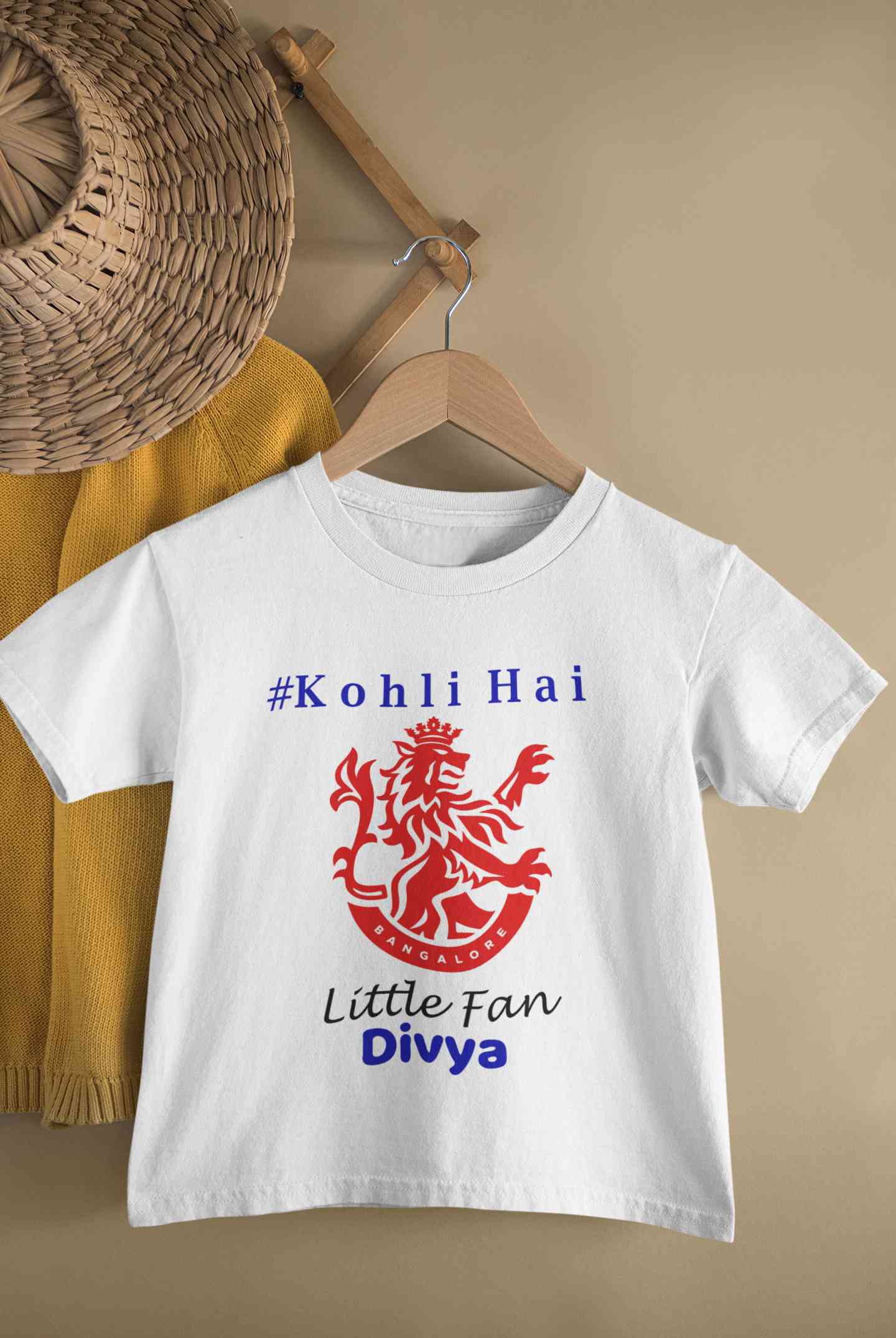Custom Name IPL RCB Royal Challengers Bangalore Kohli Hai Half Sleeves T-Shirt For Girls -FunkyTeesClub