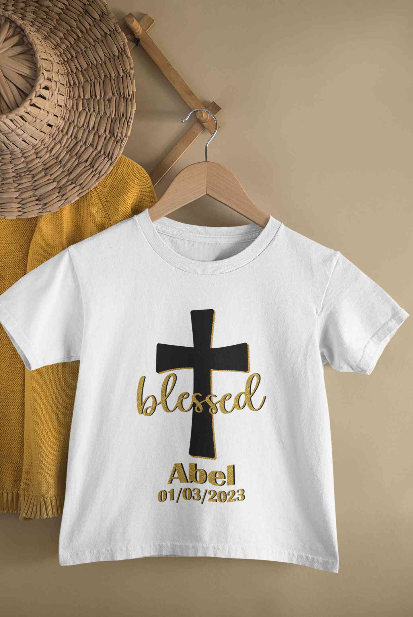 Custom Name And Date Blessed Baptism Christening Day Half Sleeves T-Shirt for Boy-FunkyTeesClub