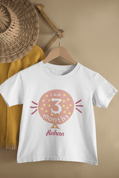 Custom Name I Am Three Months Half Sleeves T-Shirt for Boys -FunkyTeesClub