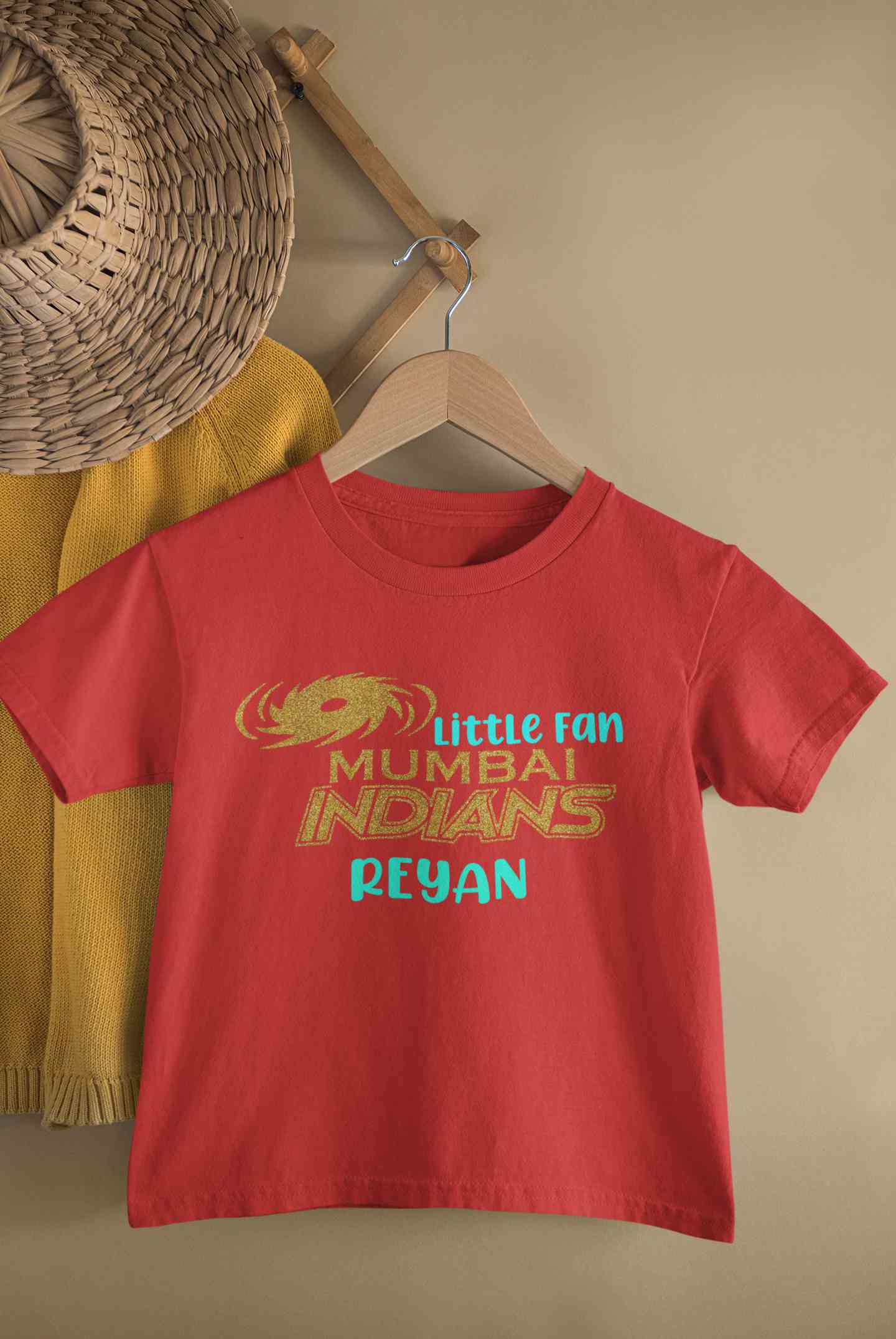 Custom Name IPL MI Mumbai Indians Little Fan Half Sleeves T-Shirt for Boy-FunkyTeesClub