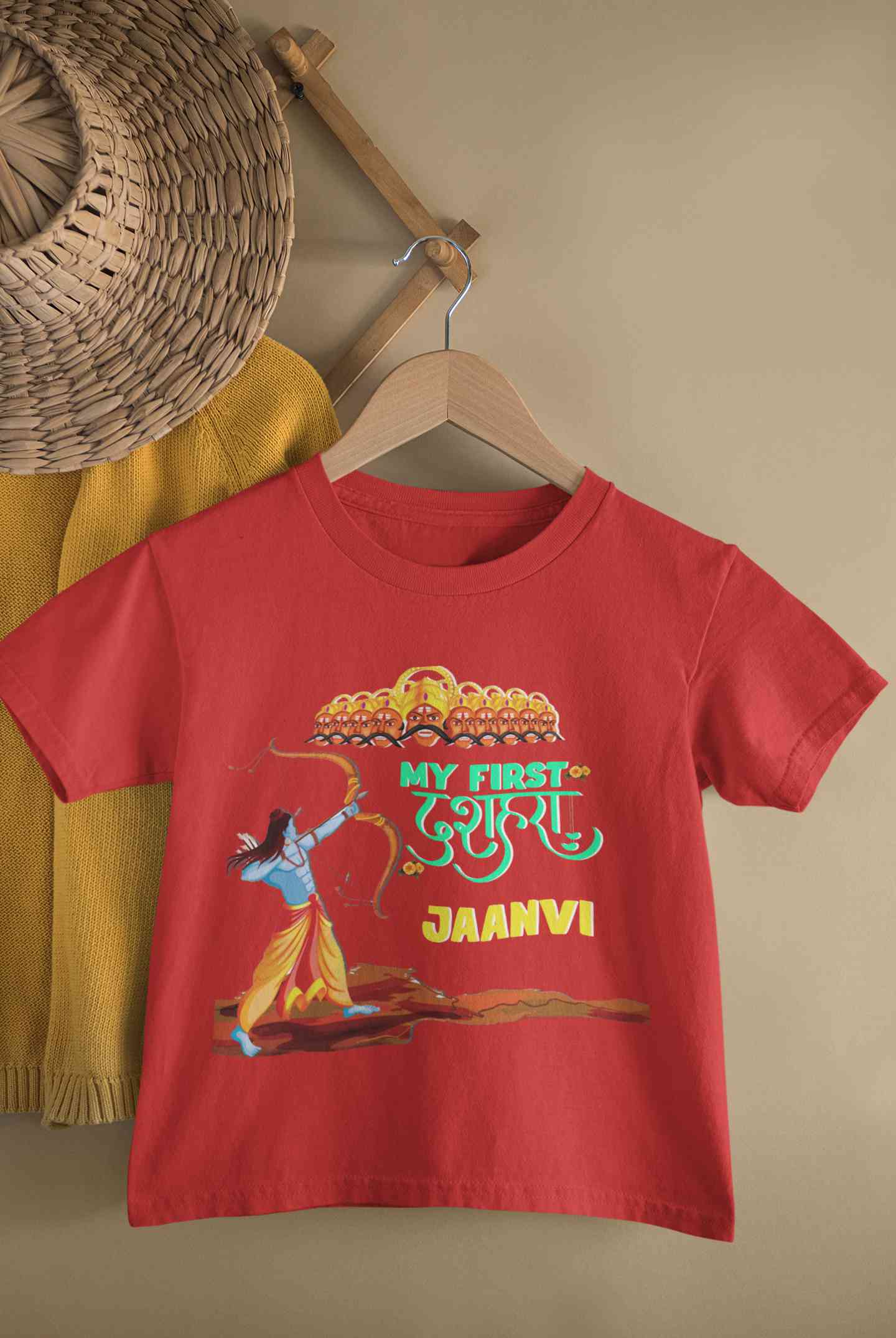 Custom Name My First Dussehra Half Sleeves T-Shirt For Girls -FunkyTeesClub