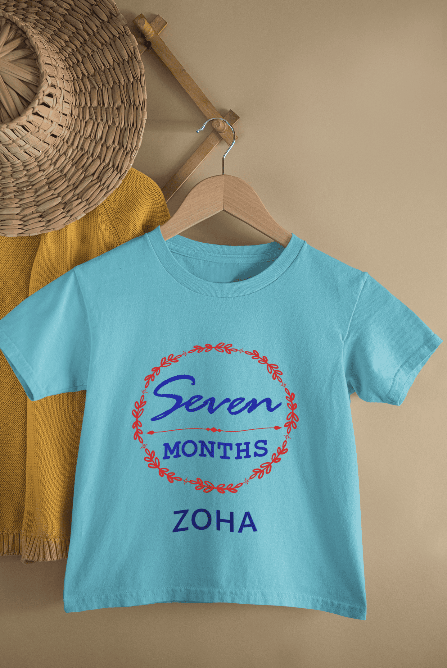 Custom Name Seven Month Birthday Half Sleeves T-Shirt For Girls -FunkyTeesClub