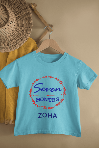 Custom Name Seven Month Birthday Half Sleeves T-Shirt For Girls -FunkyTeesClub