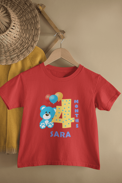 Custom Name Fourth Month Birthday Cute Half Sleeves T-Shirt For Girls -FunkyTeesClub