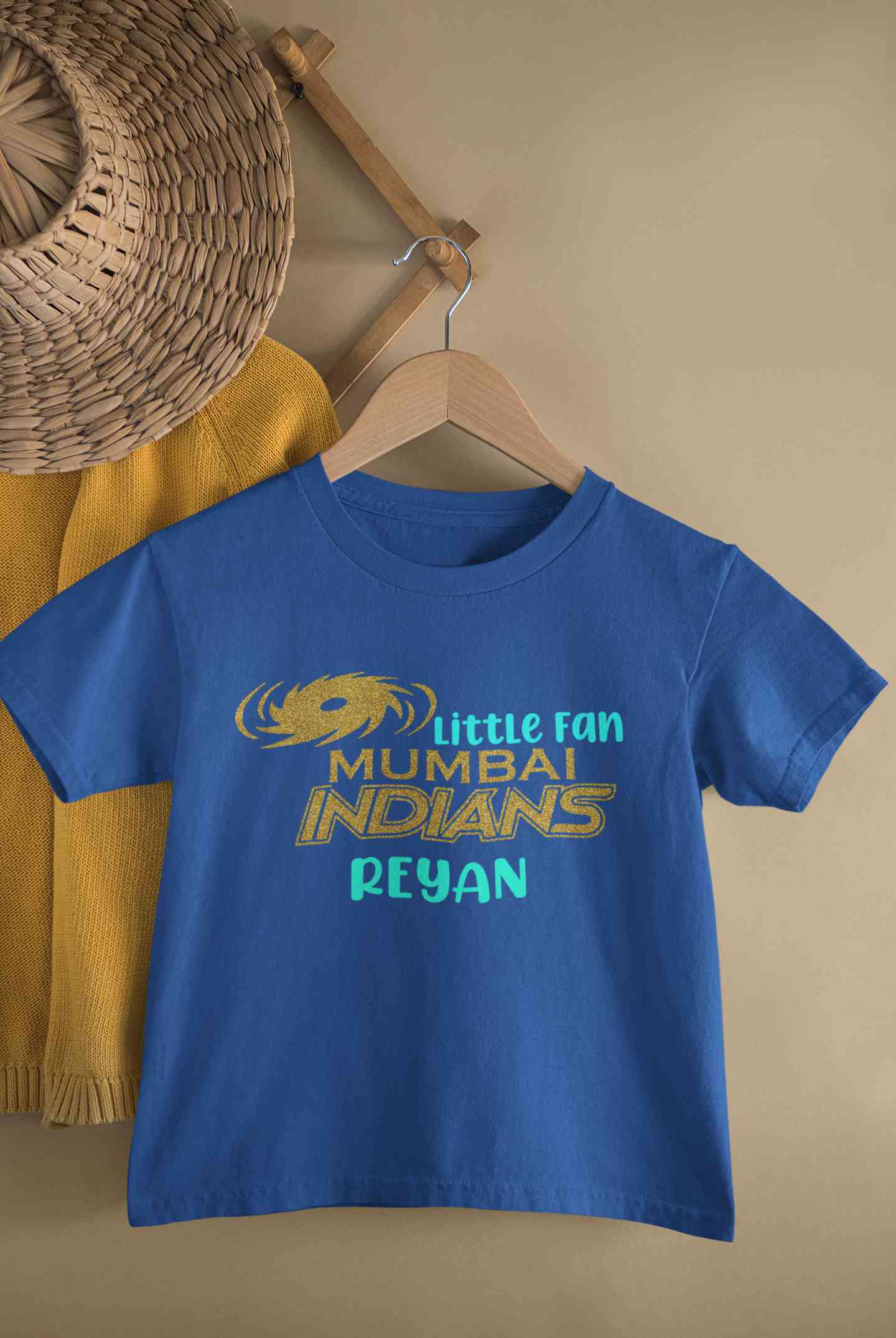 Custom Name IPL MI Mumbai Indians Little Fan Half Sleeves T-Shirt for Boy-FunkyTeesClub