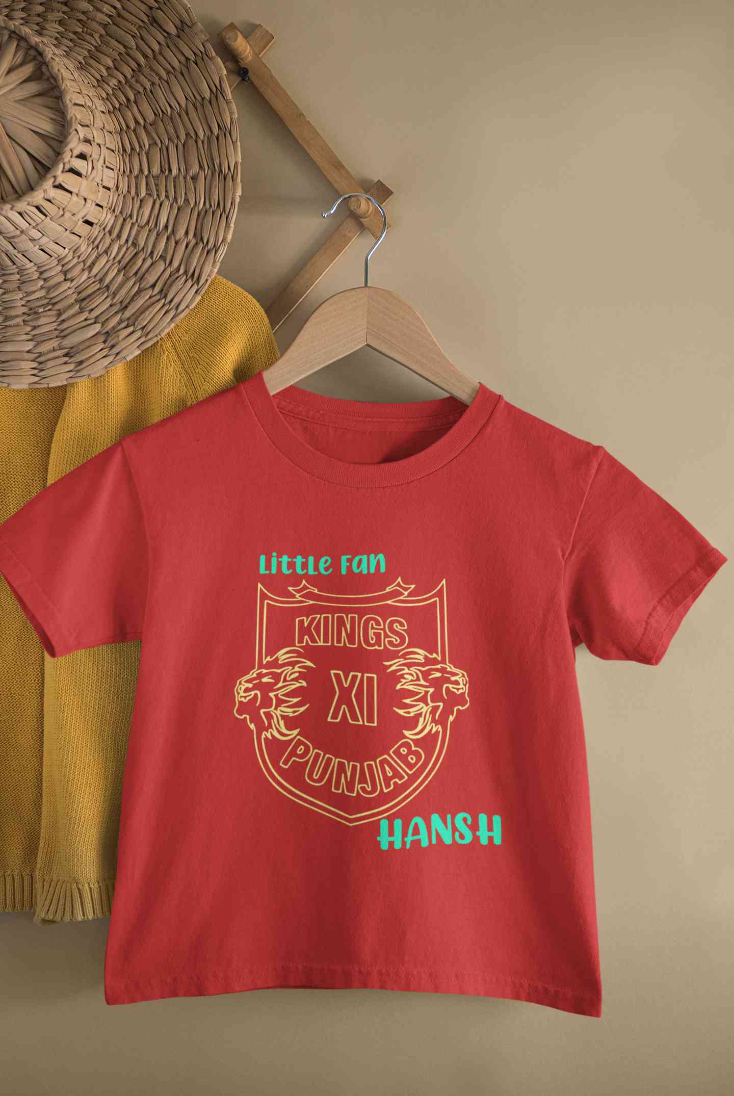 Custom Name IPL PBKS Punjab Super Kings Little Fan Half Sleeves T-Shirt for Boy-FunkyTeesClub