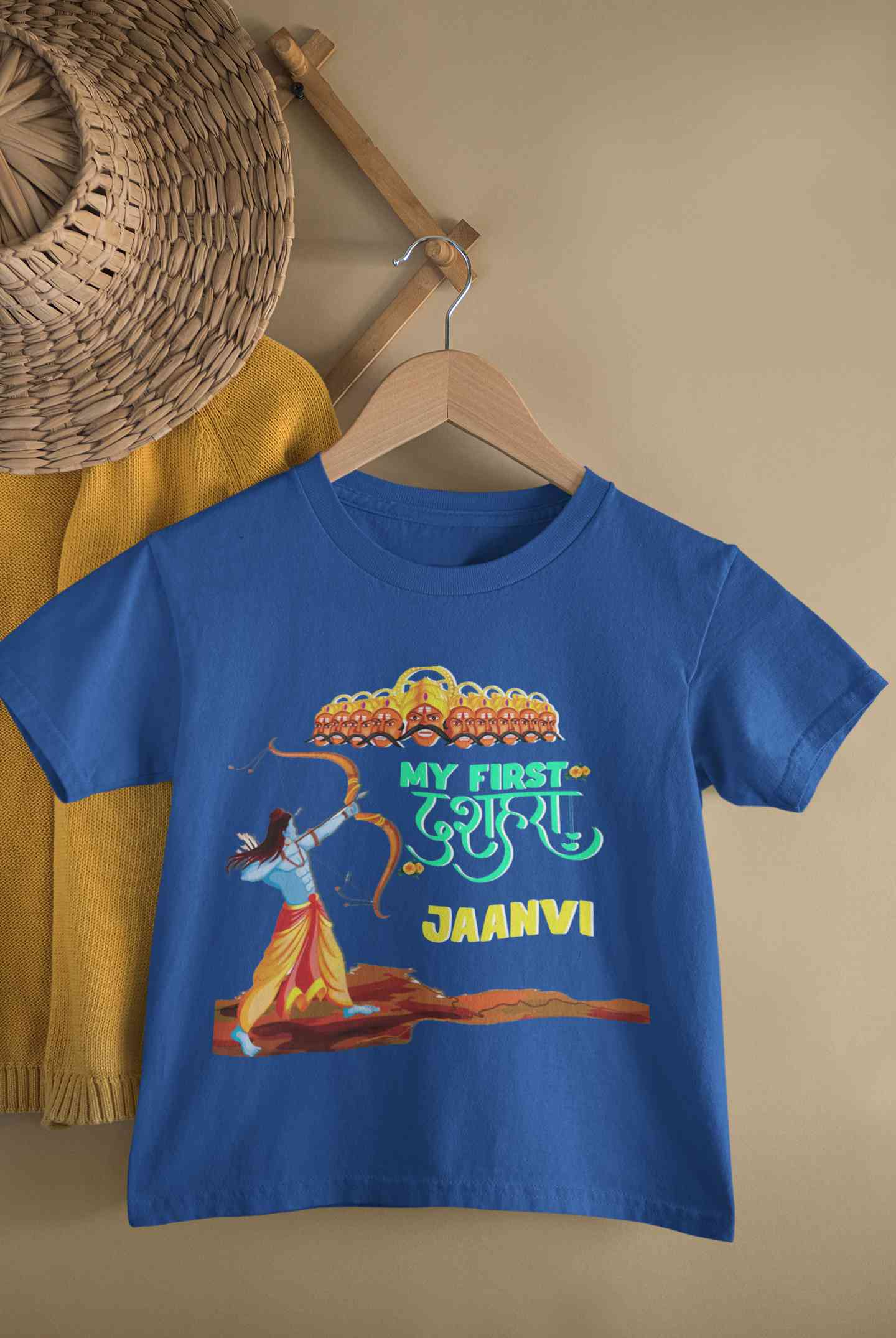 Custom Name My First Dussehra Half Sleeves T-Shirt For Girls -FunkyTeesClub