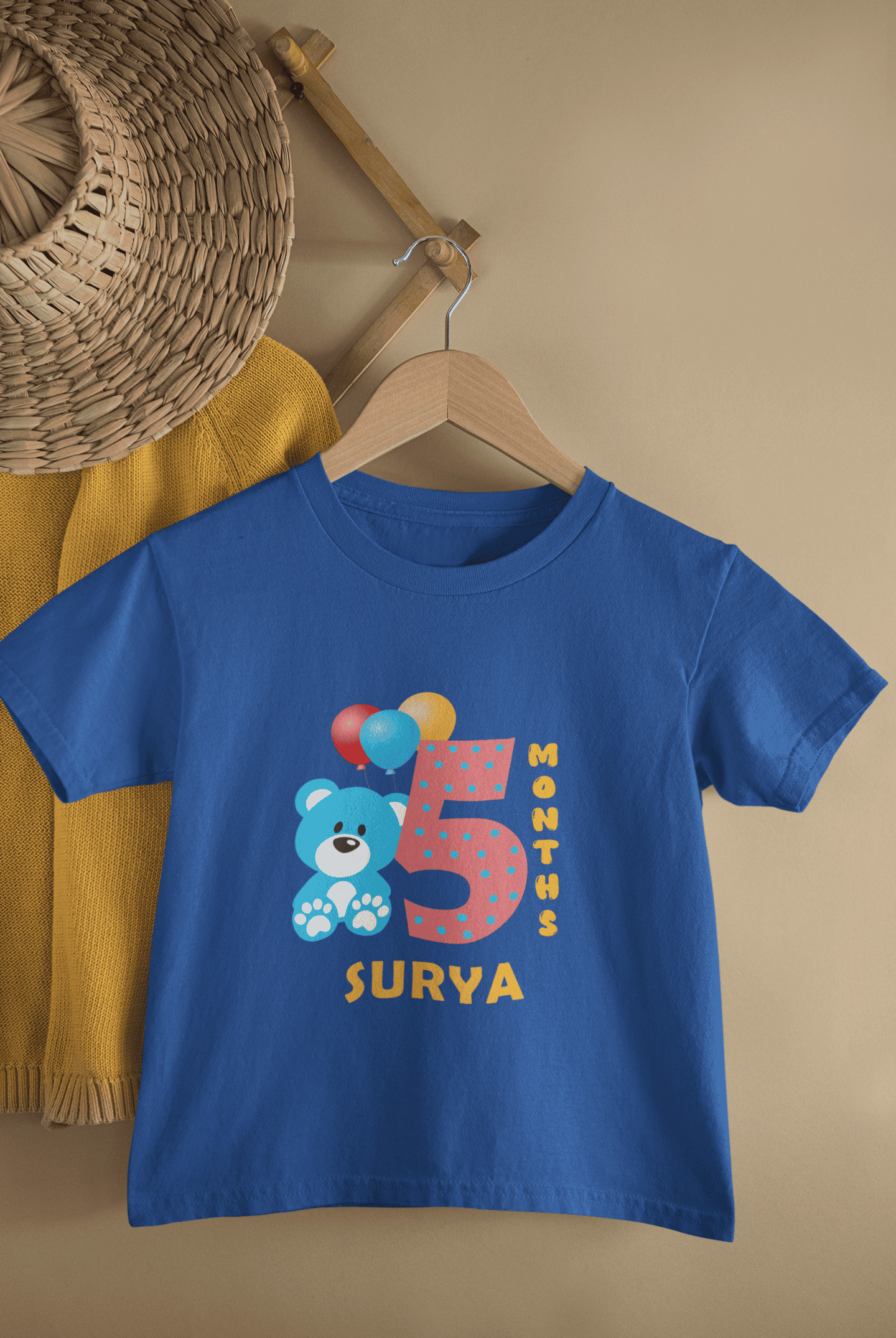 Custom Name Fifth Month Birthday Cute Half Sleeves T-Shirt for Boys -FunkyTeesClub