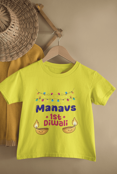Custom Name First Diwali Diwali Half Sleeves T-Shirt for Boys -FunkyTeesClub
