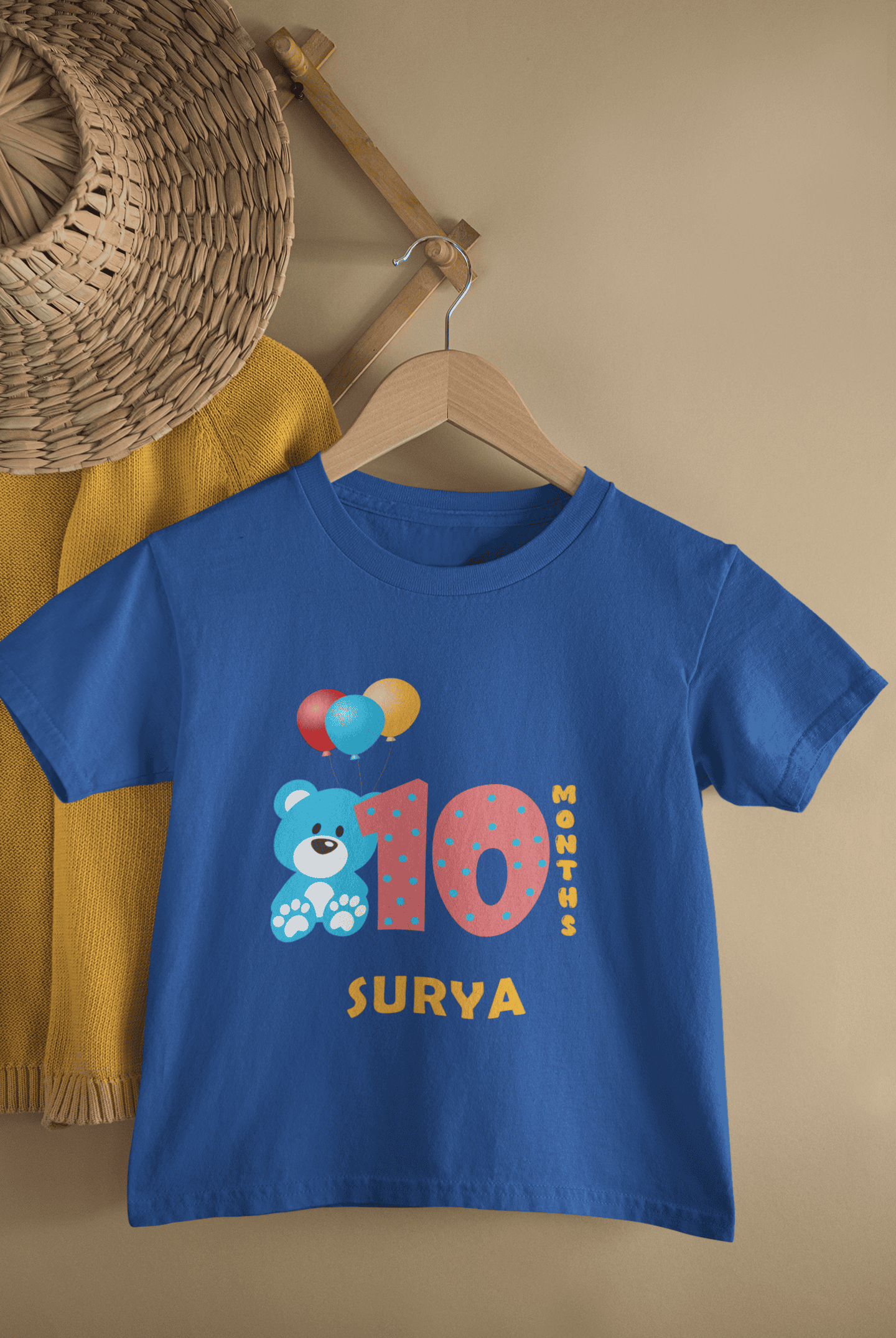 Custom Name Tenth Month Birthday Half Sleeves T-Shirt for Boys -FunkyTeesClub