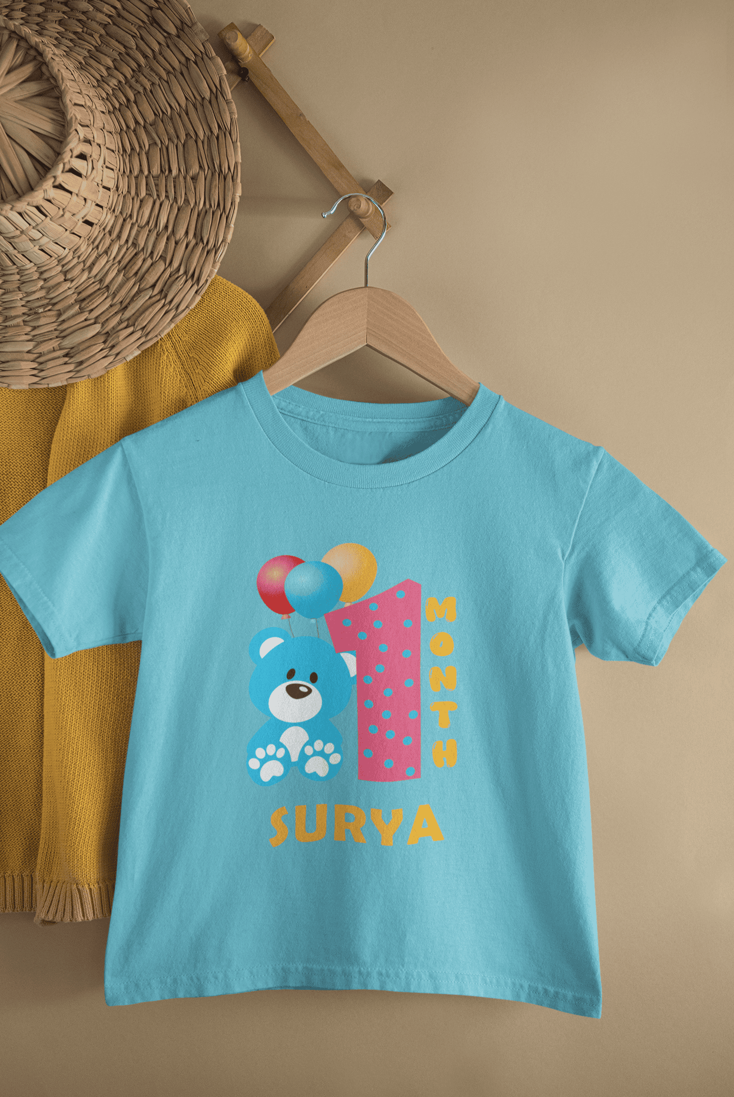 Custom Name First Month Birthday Half Sleeves T-Shirt for Boys -FunkyTeesClub