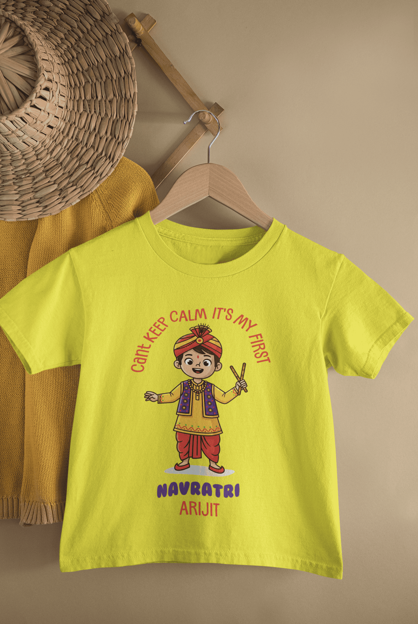 Custom Name It's My First Navratri Half Sleeves T-Shirt for Boys -FunkyTeesClub