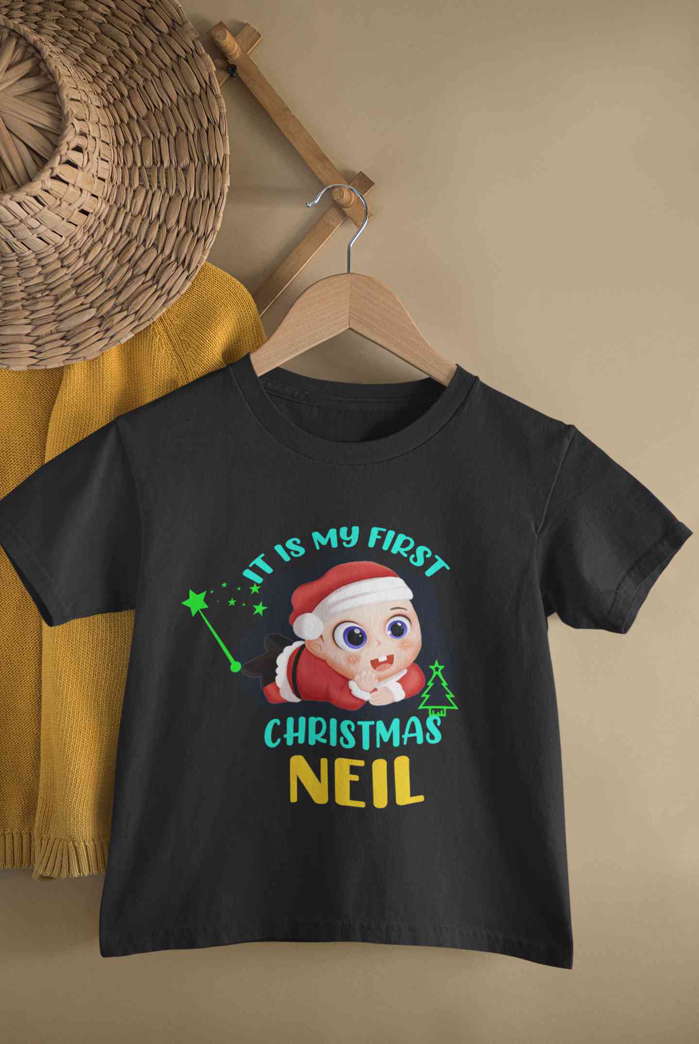 Customized Name It Is My First Christmas Half Sleeves T-Shirt for Boy-FunkyTeesClub