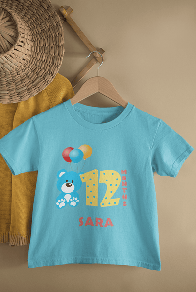 Custom Name Twelve Month Birthday Half Sleeves T-Shirt For Girls -FunkyTeesClub