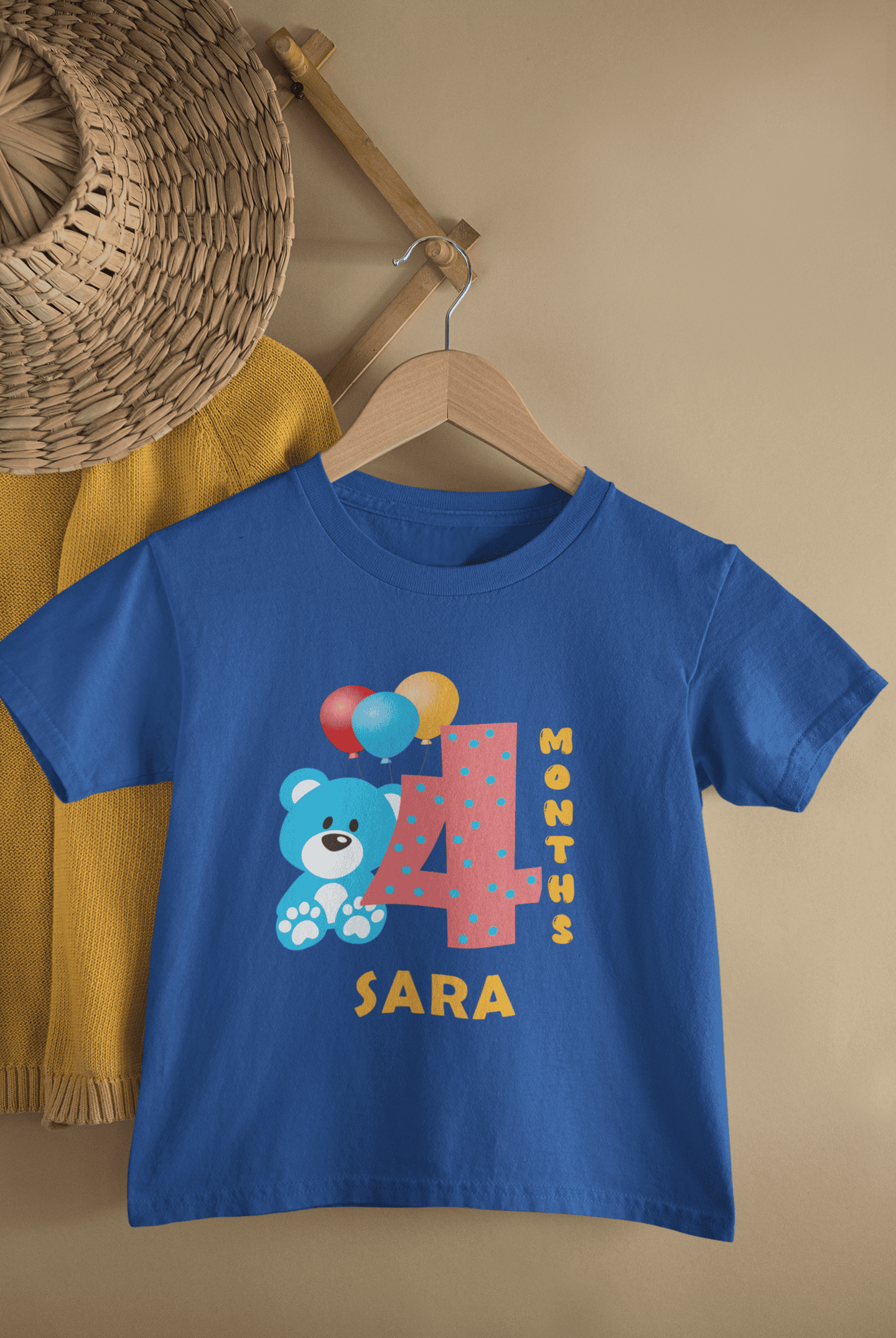 Custom Name Fourth Month Birthday Cute Half Sleeves T-Shirt For Girls -FunkyTeesClub