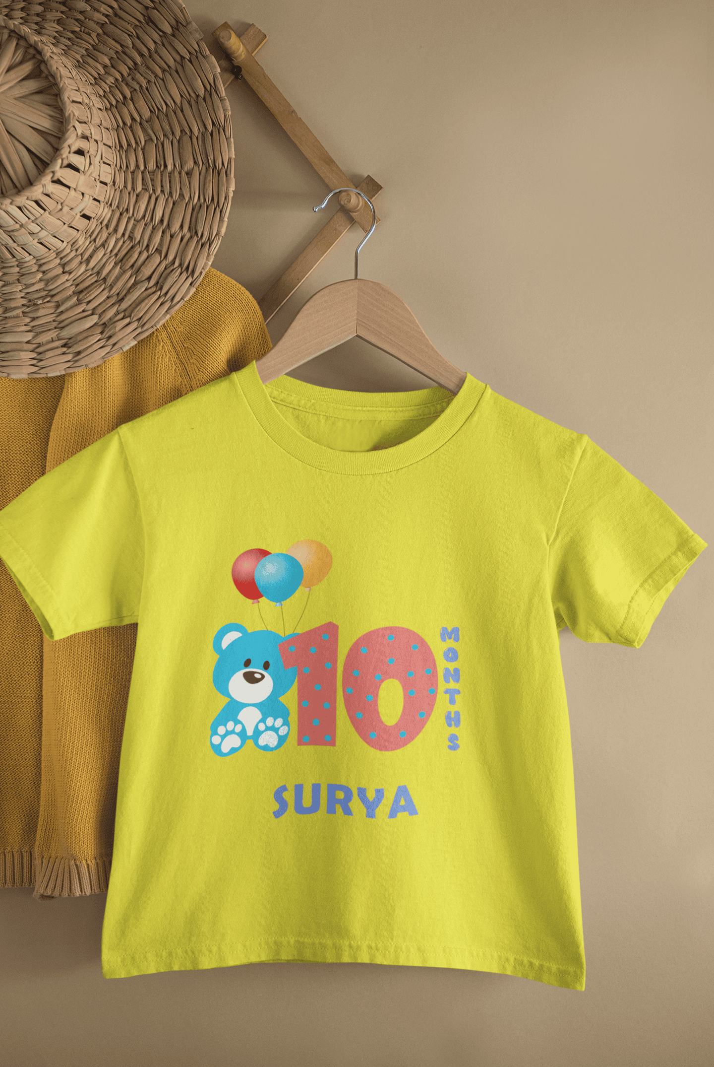 Custom Name Tenth Month Birthday Half Sleeves T-Shirt for Boys -FunkyTeesClub