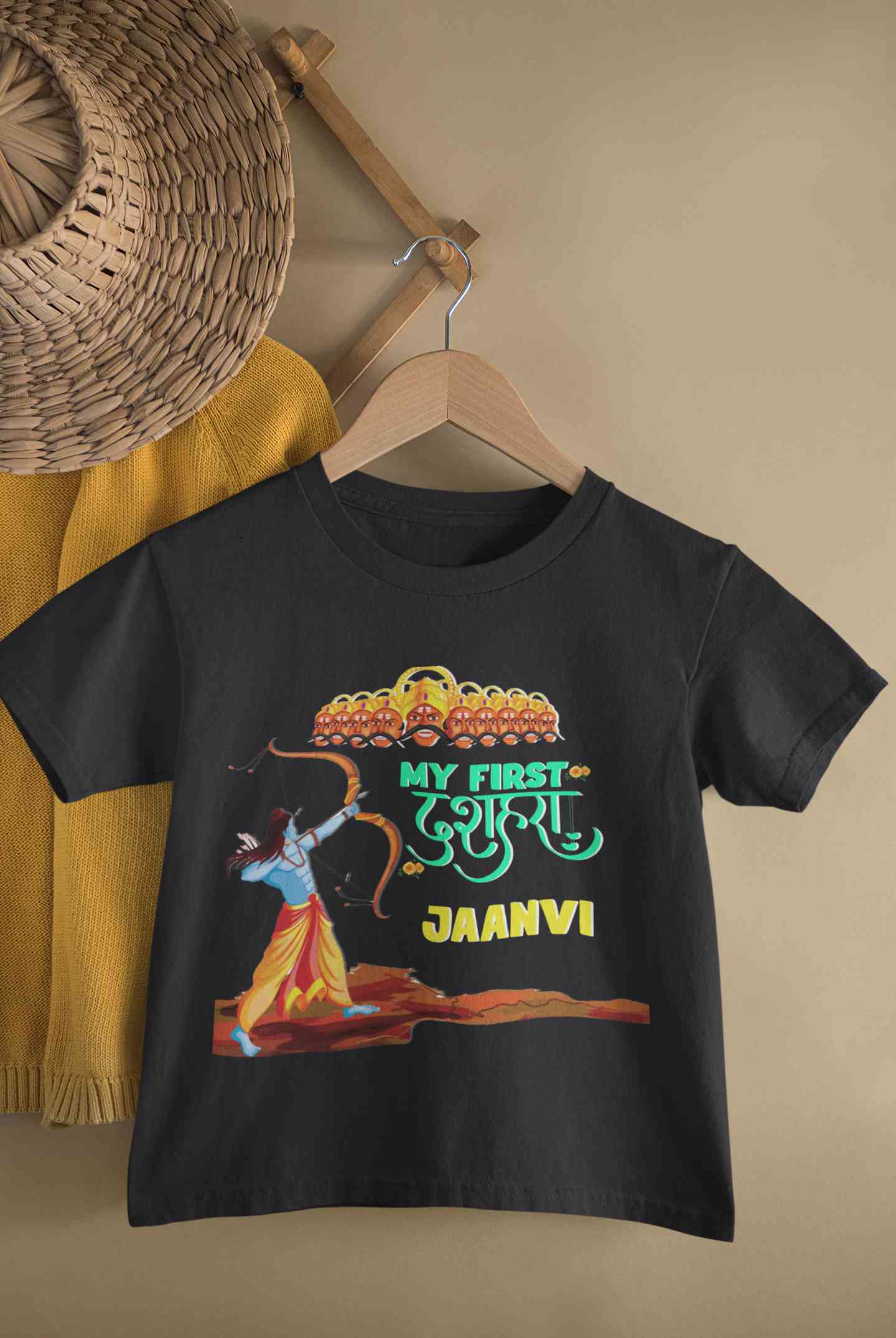 Custom Name My First Dussehra Half Sleeves T-Shirt For Girls -FunkyTeesClub