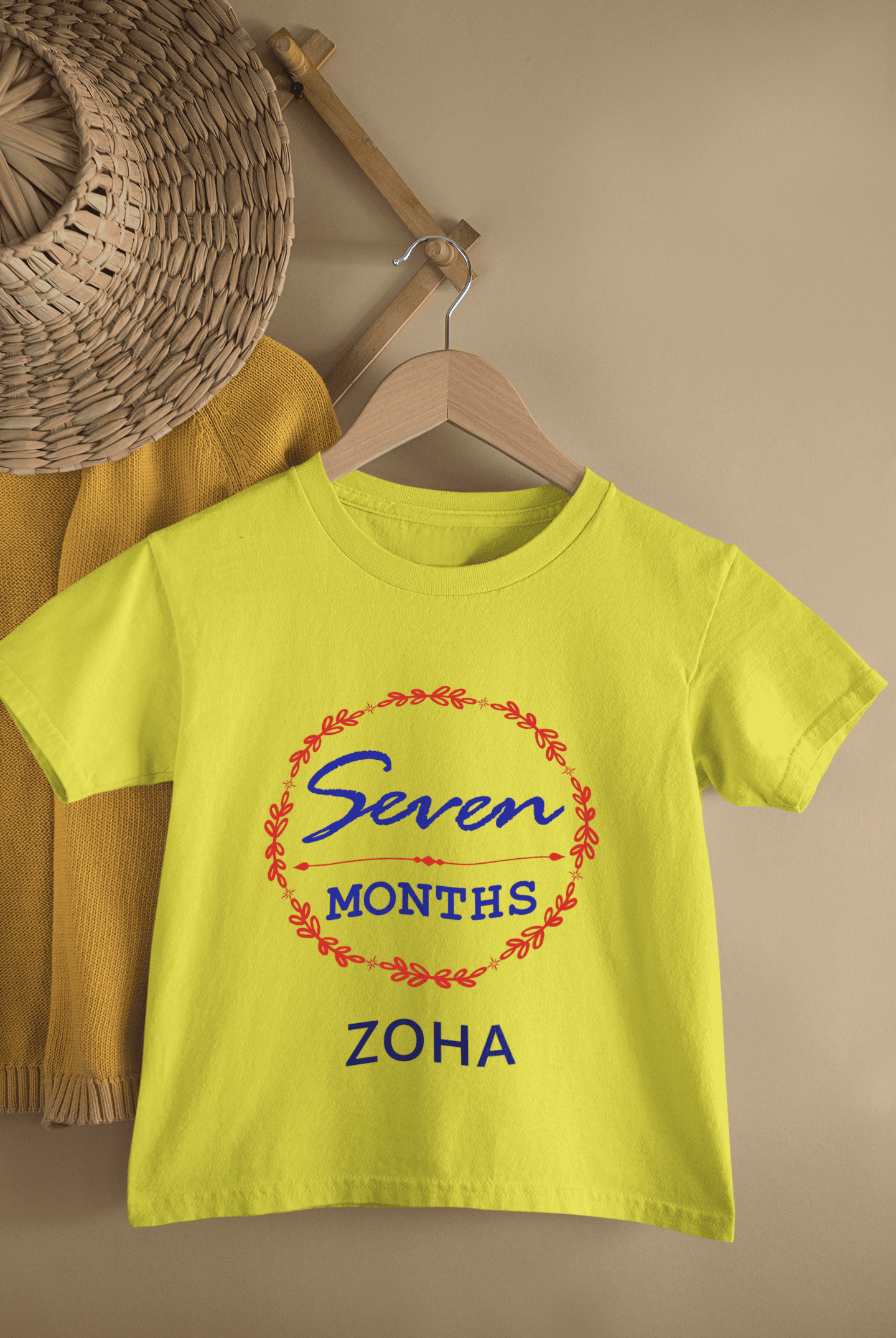 Custom Name Seven Month Birthday Half Sleeves T-Shirt For Girls -FunkyTeesClub