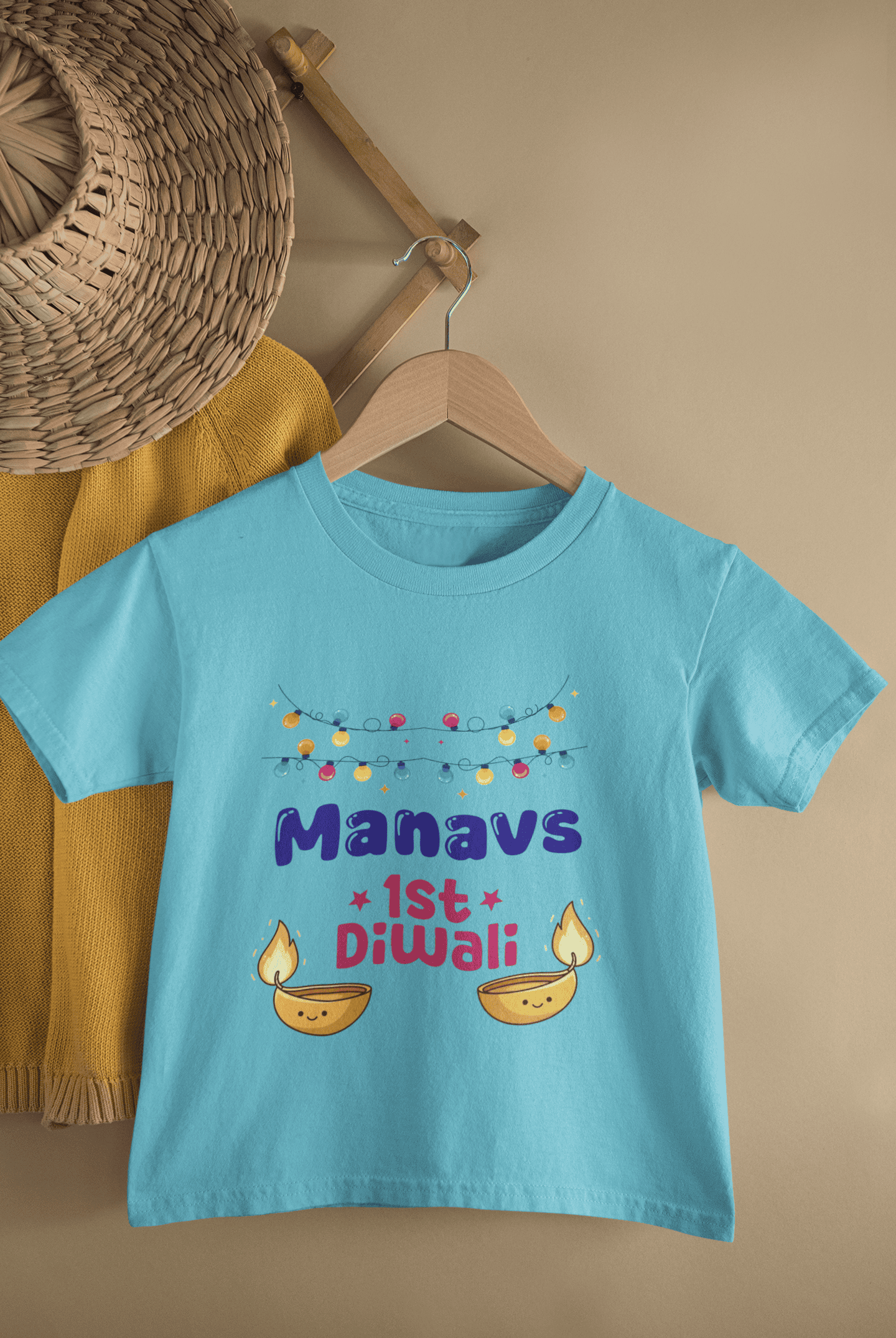 Custom Name First Diwali Diwali Half Sleeves T-Shirt for Boys -FunkyTeesClub