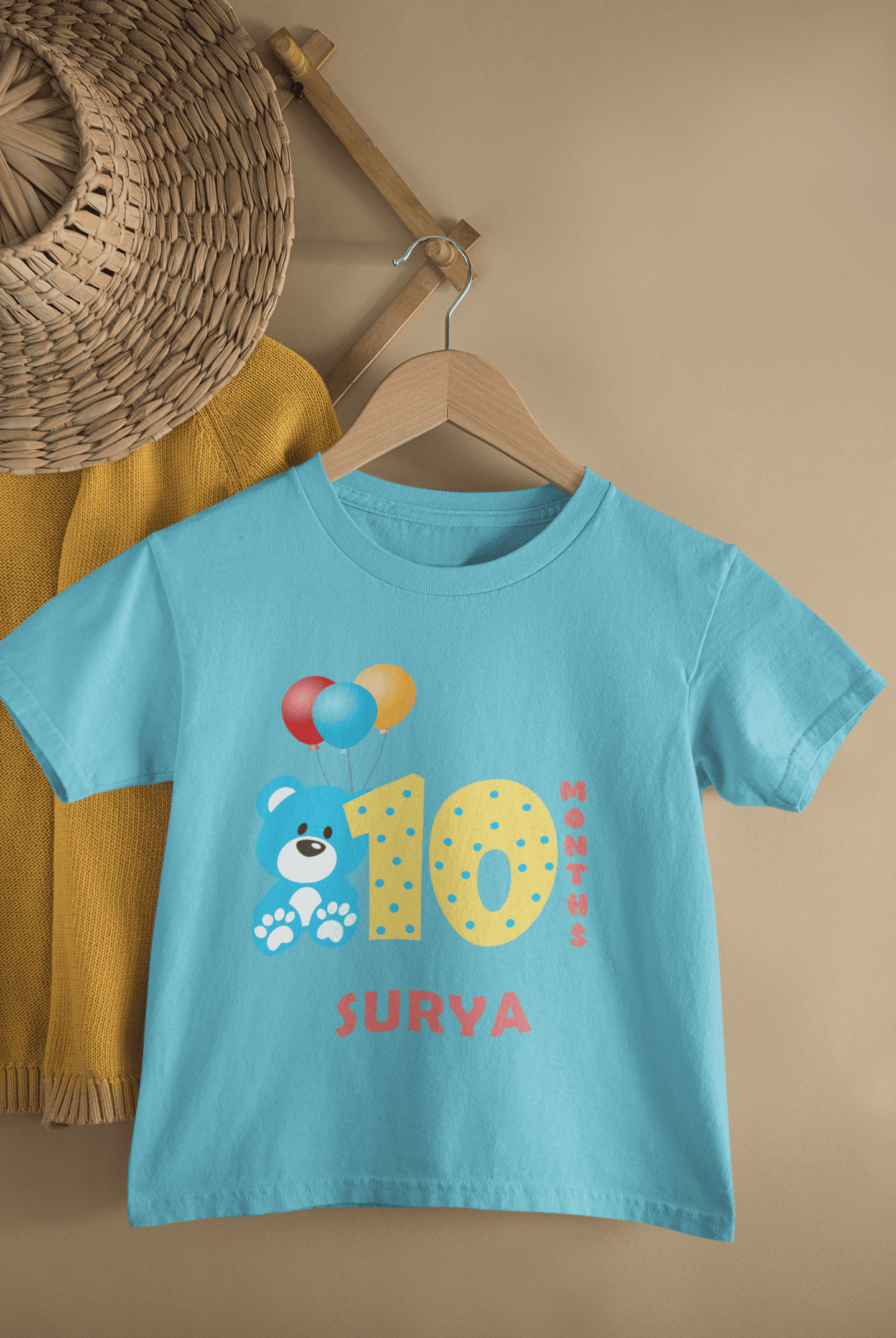 Custom Name Tenth Month Birthday Half Sleeves T-Shirt for Boys -FunkyTeesClub