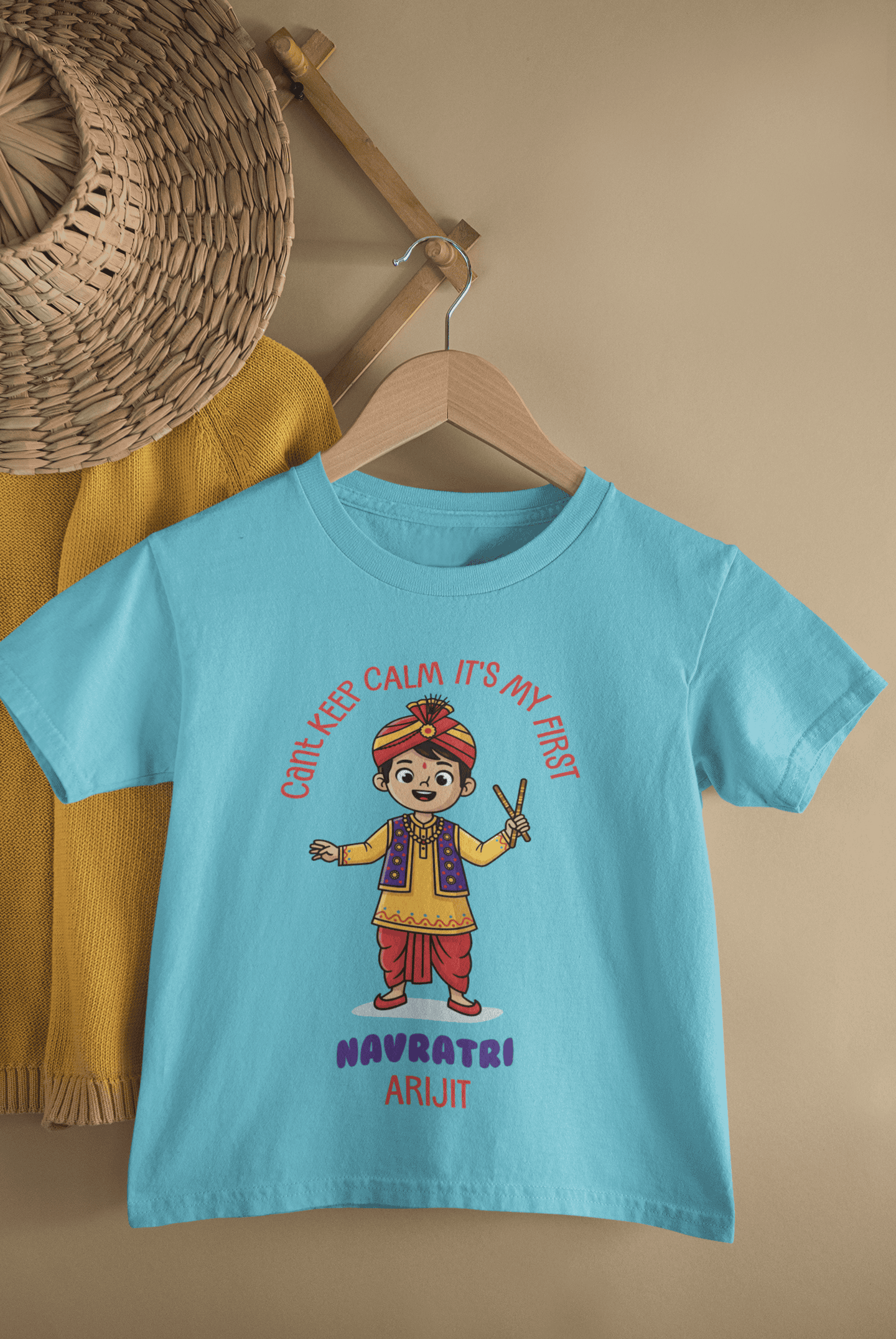 Custom Name It's My First Navratri Half Sleeves T-Shirt for Boys -FunkyTeesClub