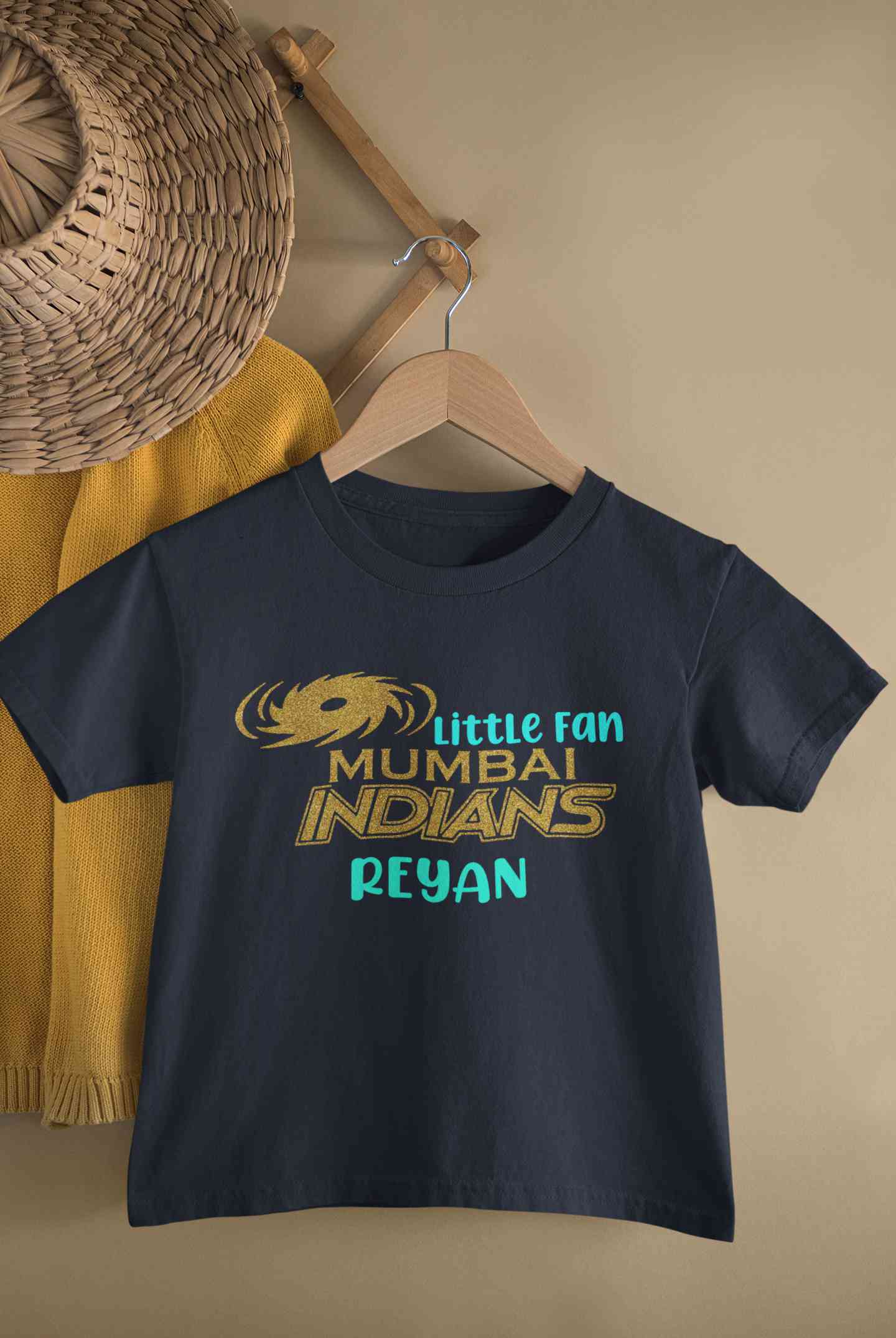 Custom Name IPL MI Mumbai Indians Little Fan Half Sleeves T-Shirt for Boy-FunkyTeesClub
