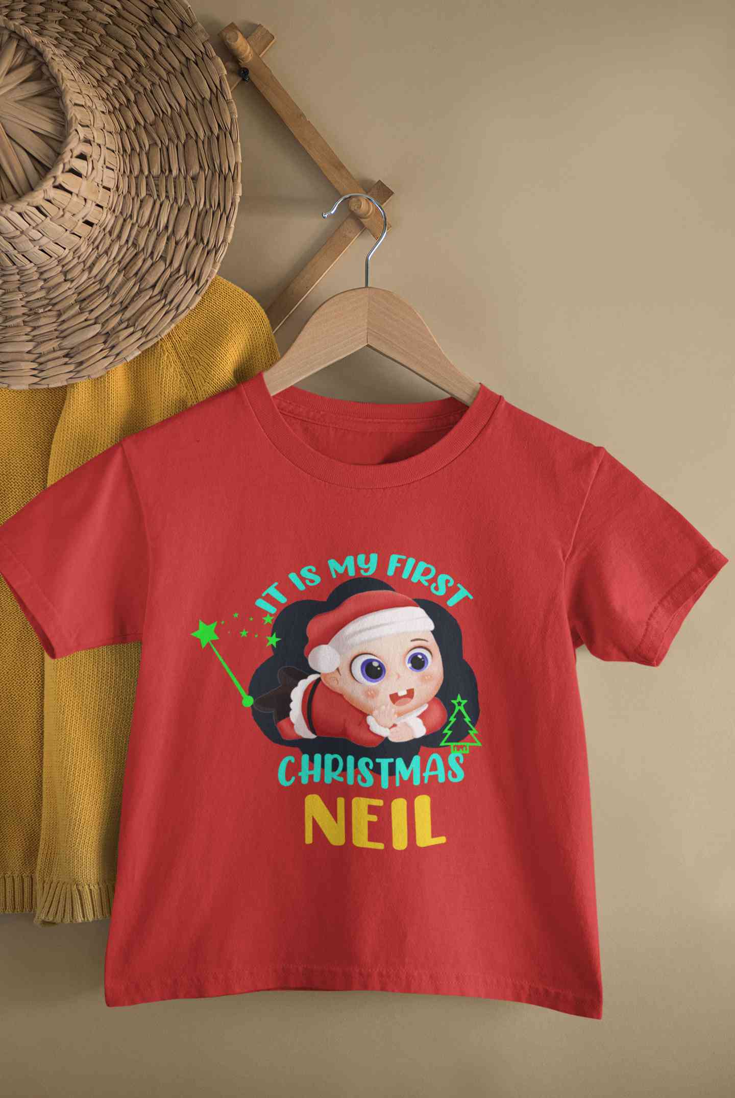 Customized Name It Is My First Christmas Half Sleeves T-Shirt for Boy-FunkyTeesClub