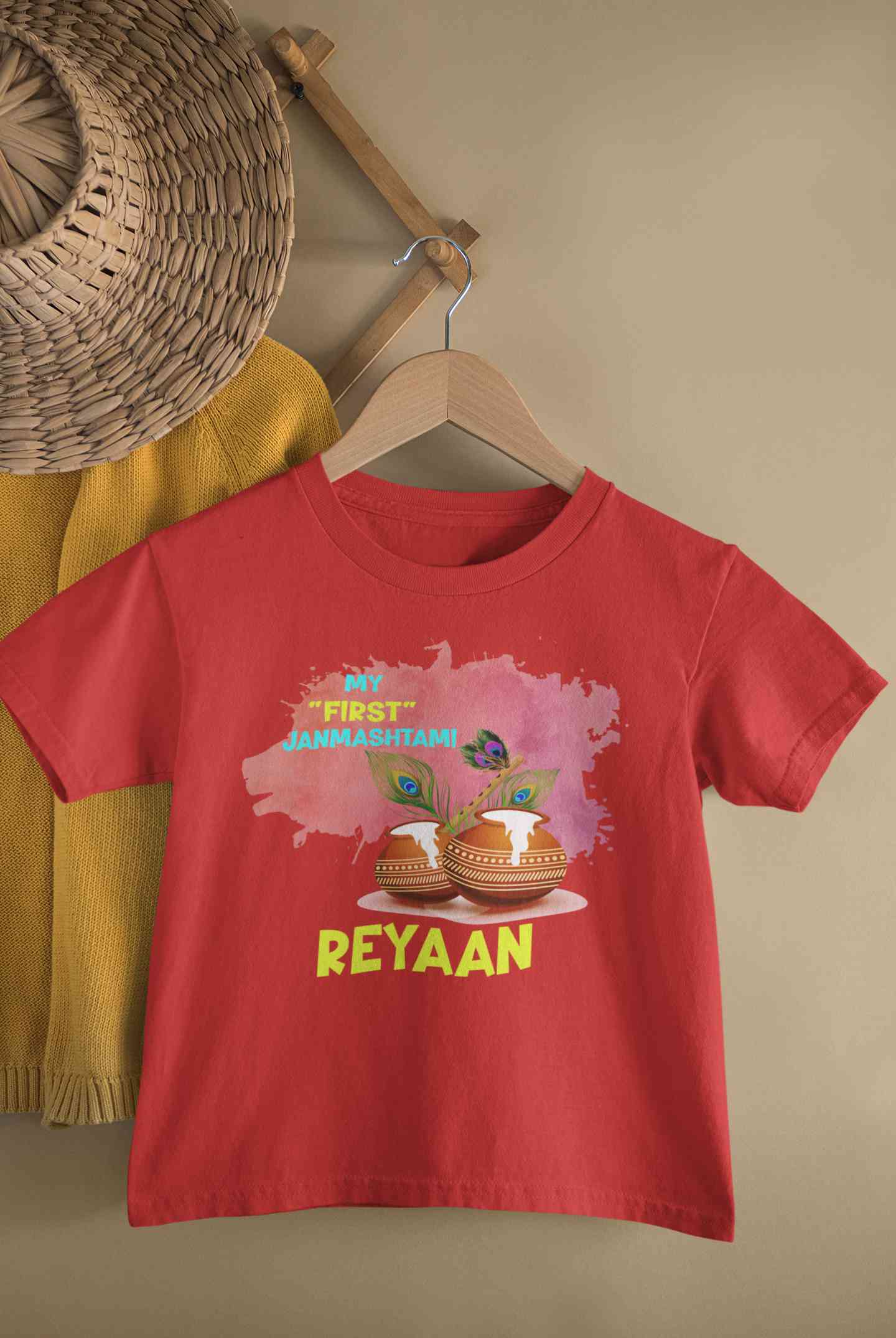 Custom Name My First Janmashtami Little Krishna Half Sleeves T-Shirt for Boy-FunkyTeesClub