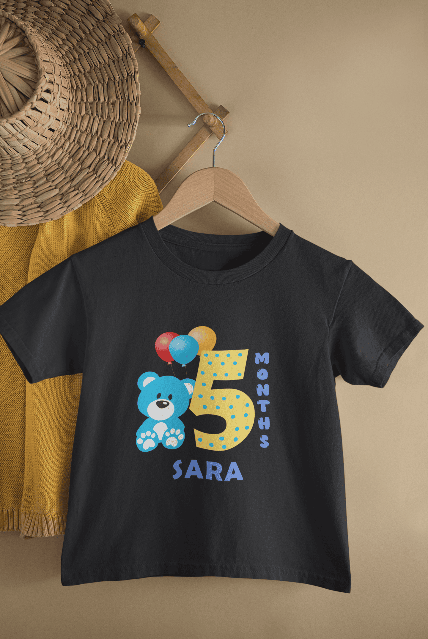 Custom Name Fifth Month Birthday Cute Half Sleeves T-Shirt For Girls -FunkyTeesClub