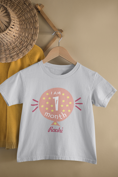 Custom Name I Am One Month Half Sleeves T-Shirt For Girls -FunkyTeesClub