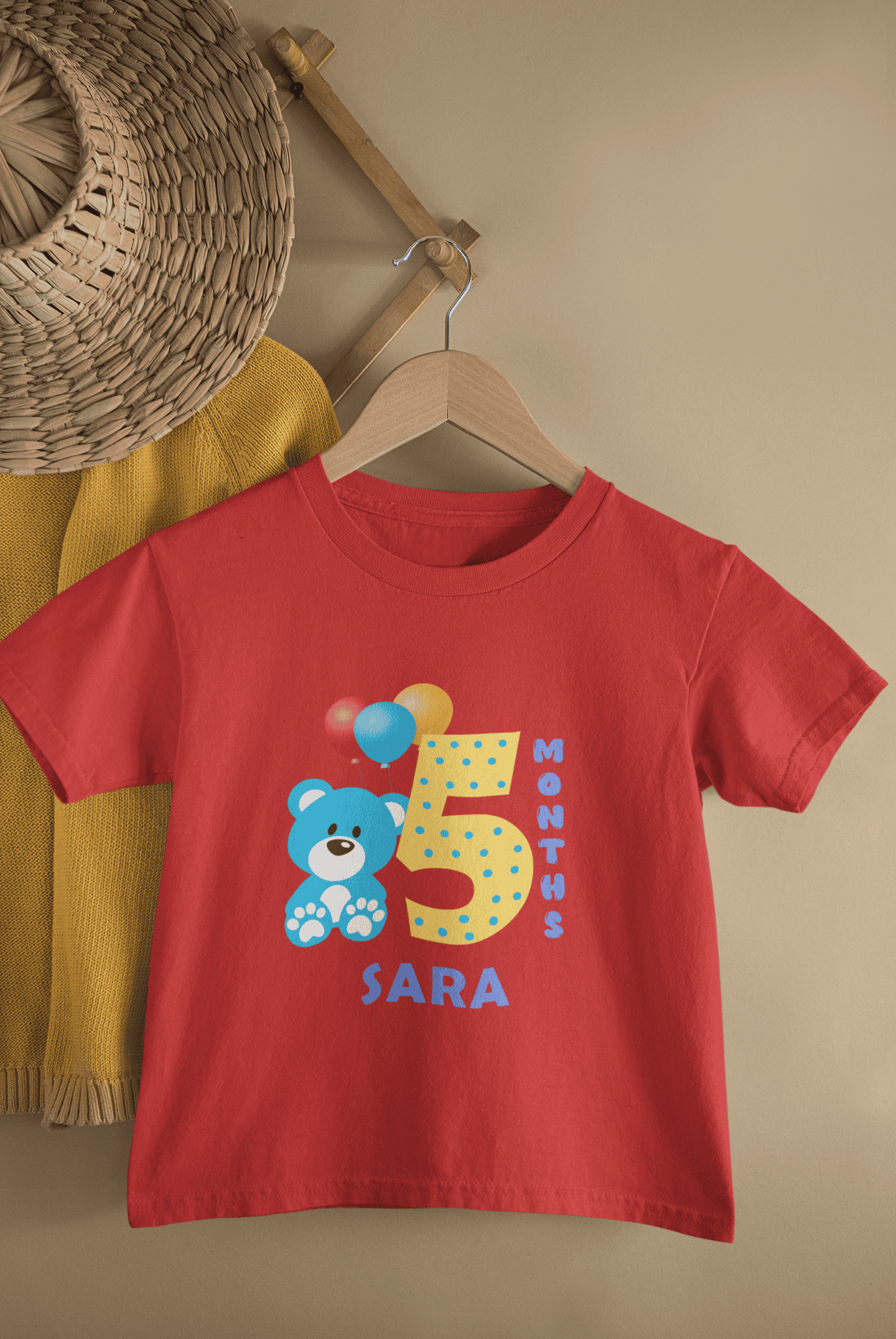 Custom Name Fifth Month Birthday Cute Half Sleeves T-Shirt For Girls -FunkyTeesClub