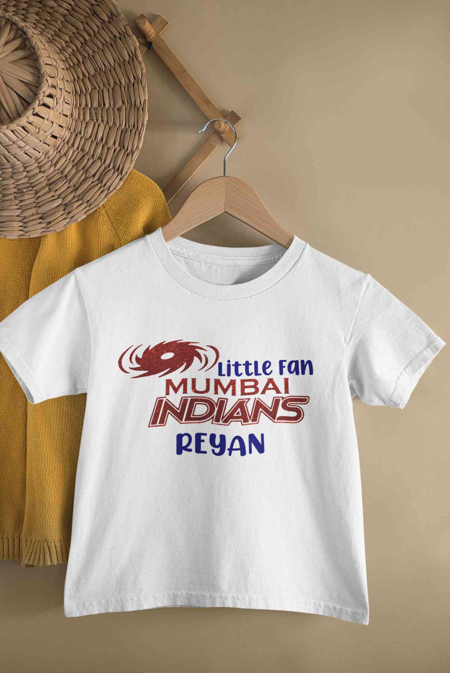 Custom Name IPL MI Mumbai Indians Little Fan Half Sleeves T-Shirt for Boy-FunkyTeesClub