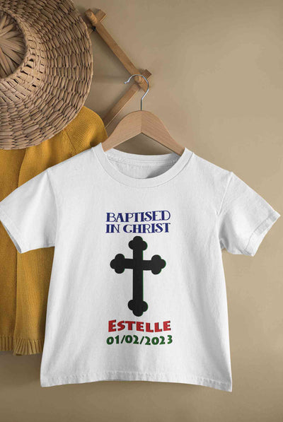 Custom Name And Date Baptised In Christ Christening Day Baptism Half Sleeves T-Shirt for Boy-FunkyTeesClub