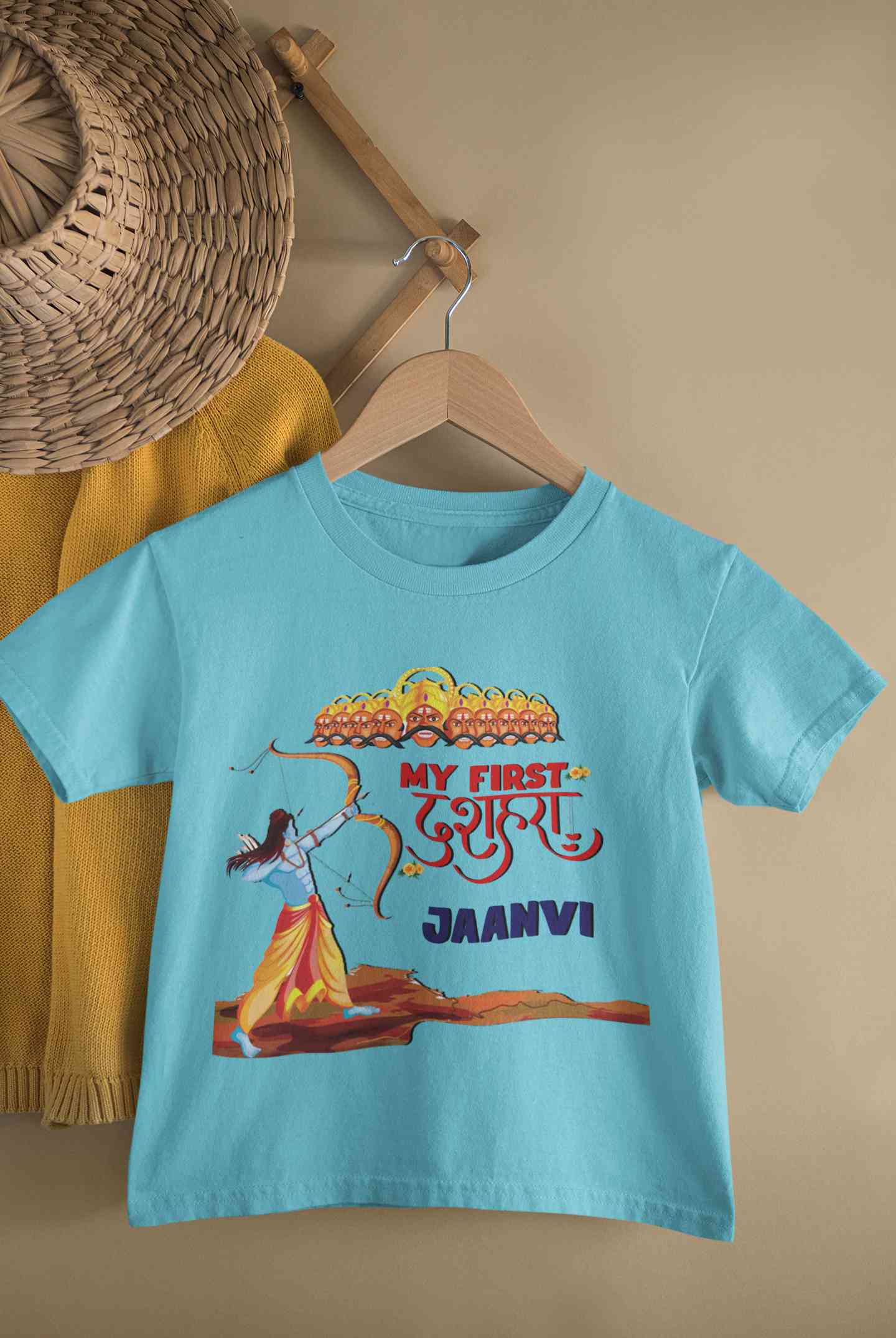 Custom Name My First Dussehra Half Sleeves T-Shirt For Girls -FunkyTeesClub