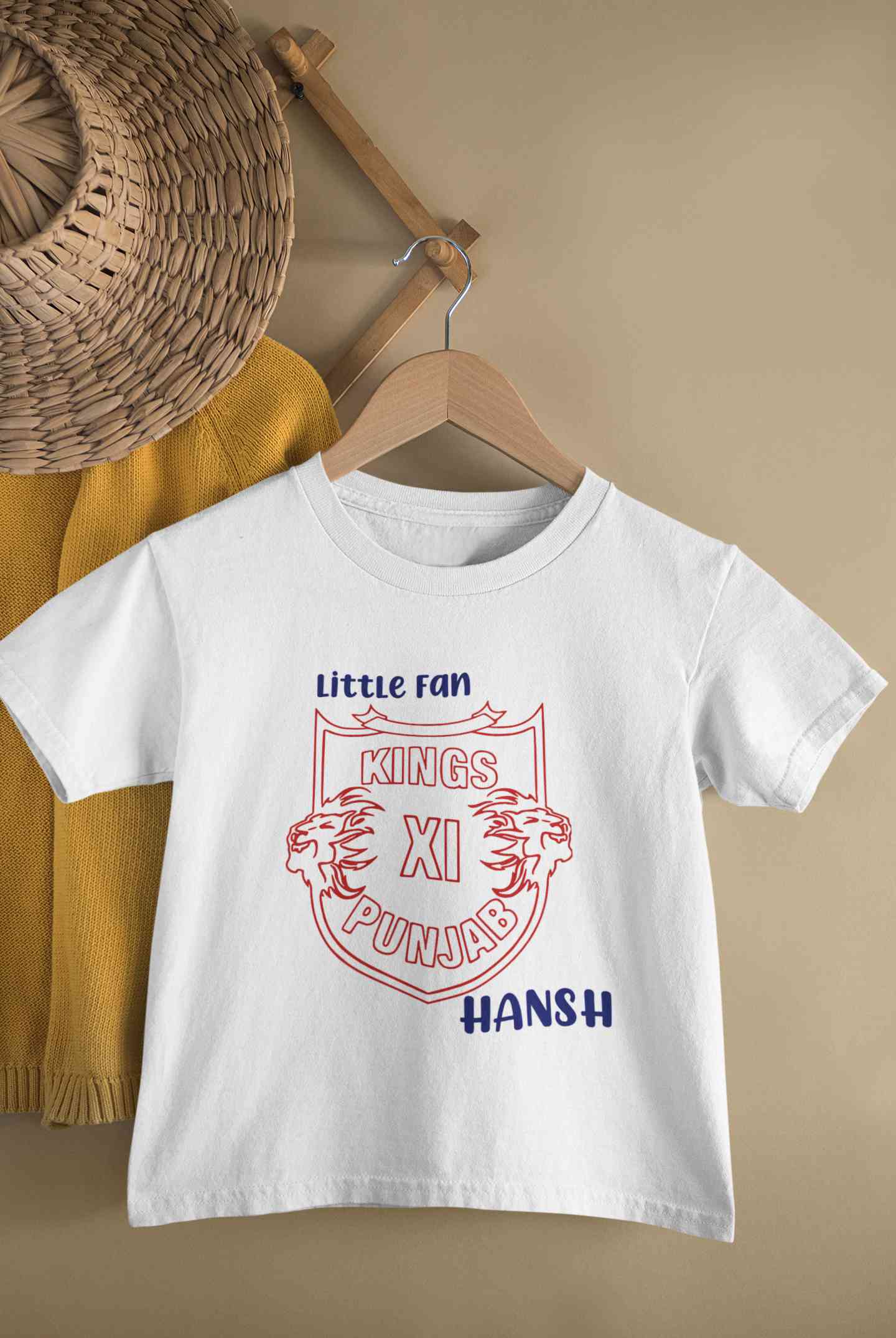 Custom Name IPL PBKS Punjab Super Kings Little Fan Half Sleeves T-Shirt for Boy-FunkyTeesClub