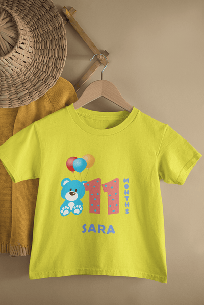 Custom Name Eleventh Month Birthday Half Sleeves T-Shirt For Girls -FunkyTeesClub