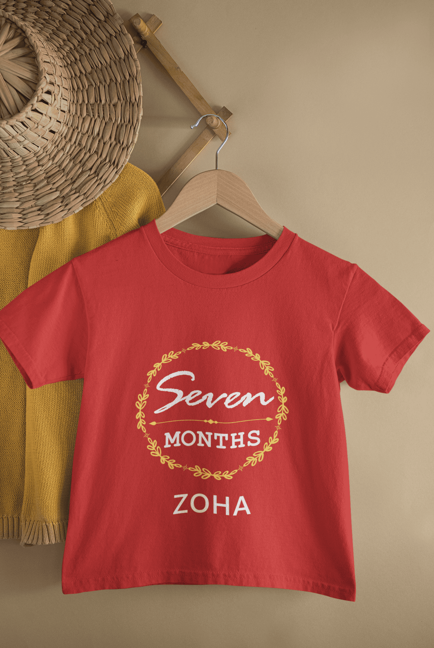 Custom Name Seven Month Birthday Half Sleeves T-Shirt For Girls -FunkyTeesClub