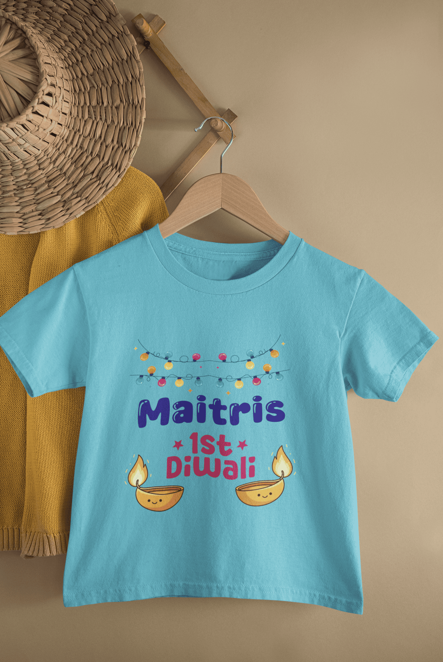 Custom Name First Diwali Diwali Half Sleeves T-Shirt For Girls -FunkyTeesClub
