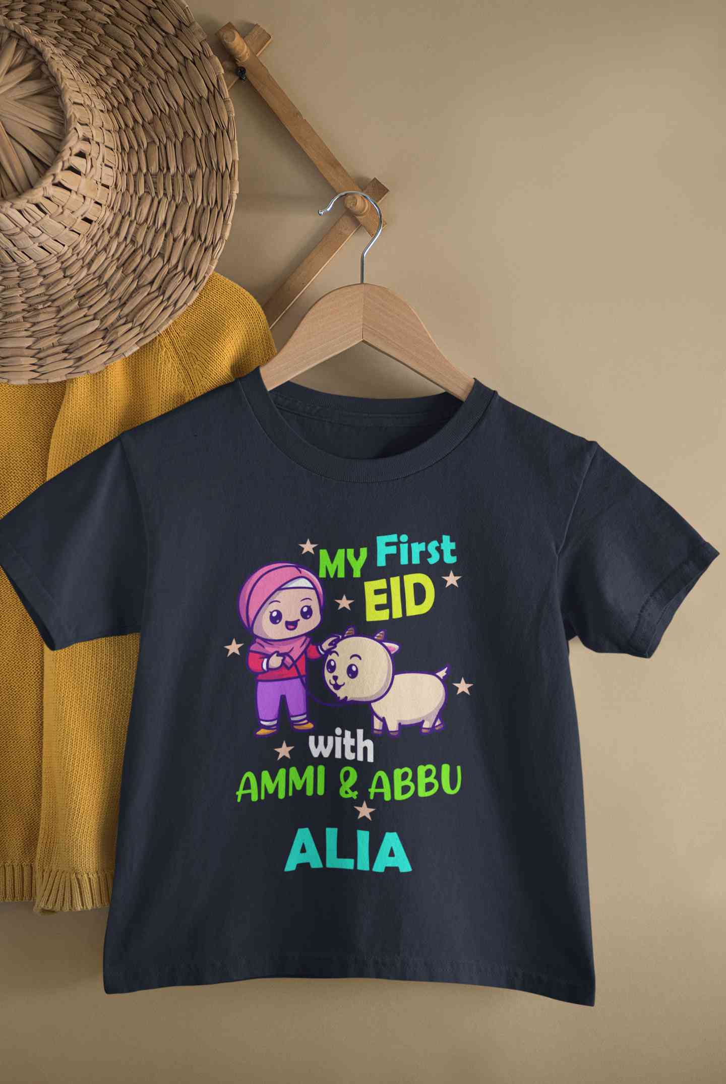 Custom Name My First Eid With Ammi And Abbu Half Sleeves T-Shirt For Girls -FunkyTeesClub