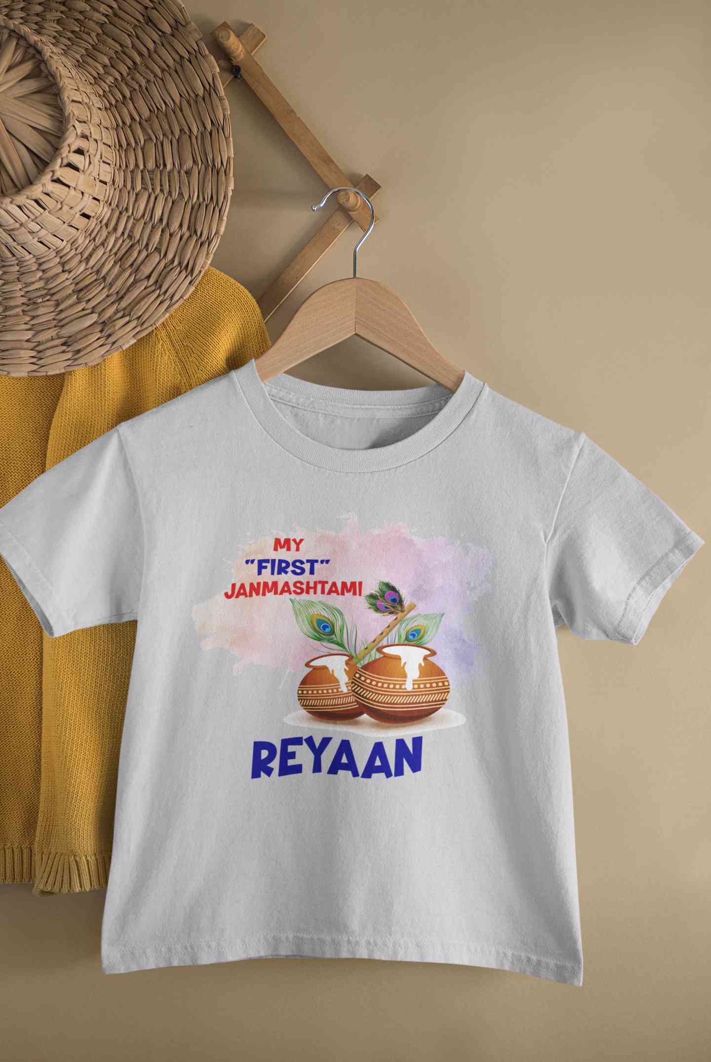Custom Name My First Janmashtami Little Krishna Half Sleeves T-Shirt for Boy-FunkyTeesClub