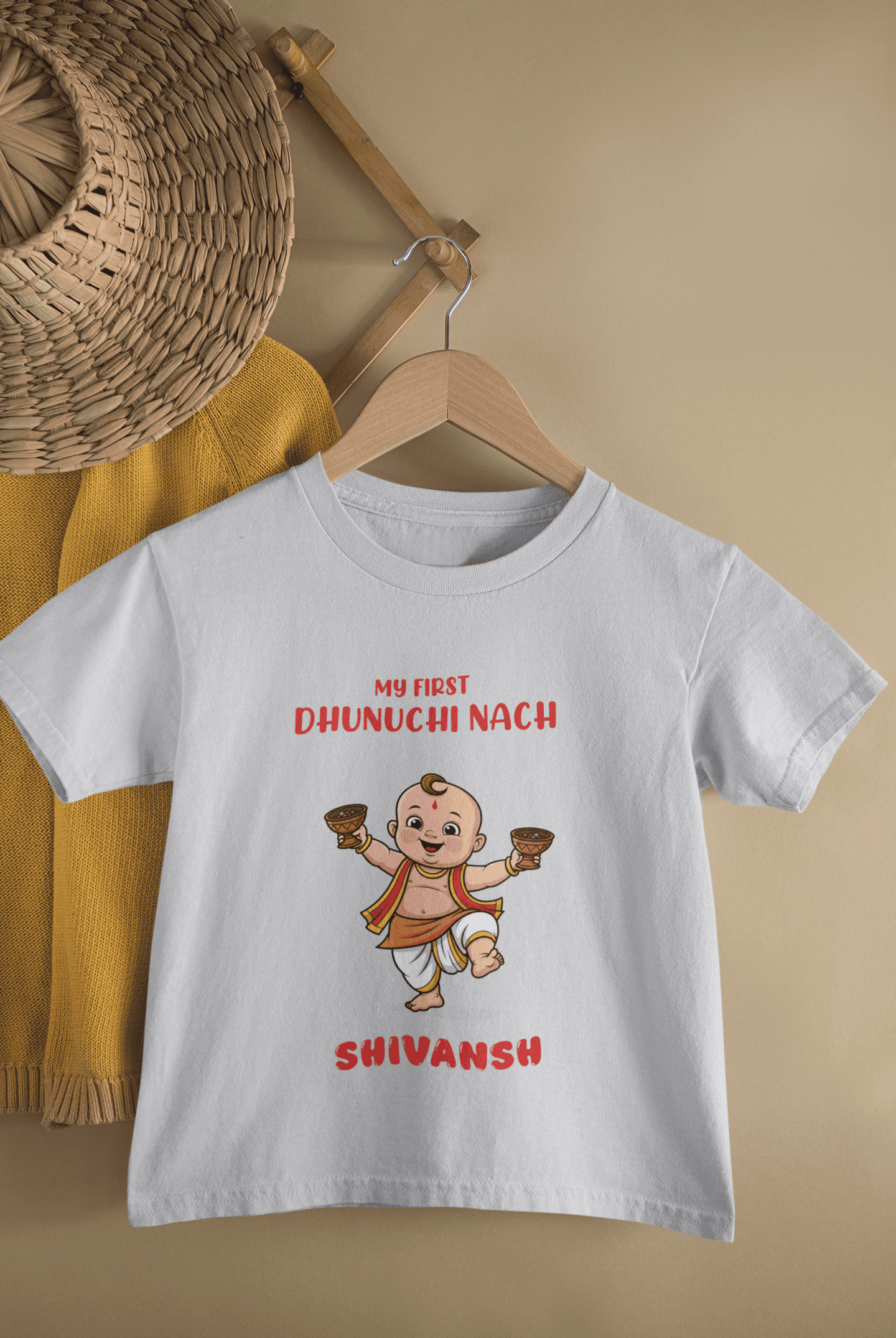 Custom Name My First Dhunuchi Nach Durga Pooja Half Sleeves T-Shirt for Boys -FunkyTeesClub