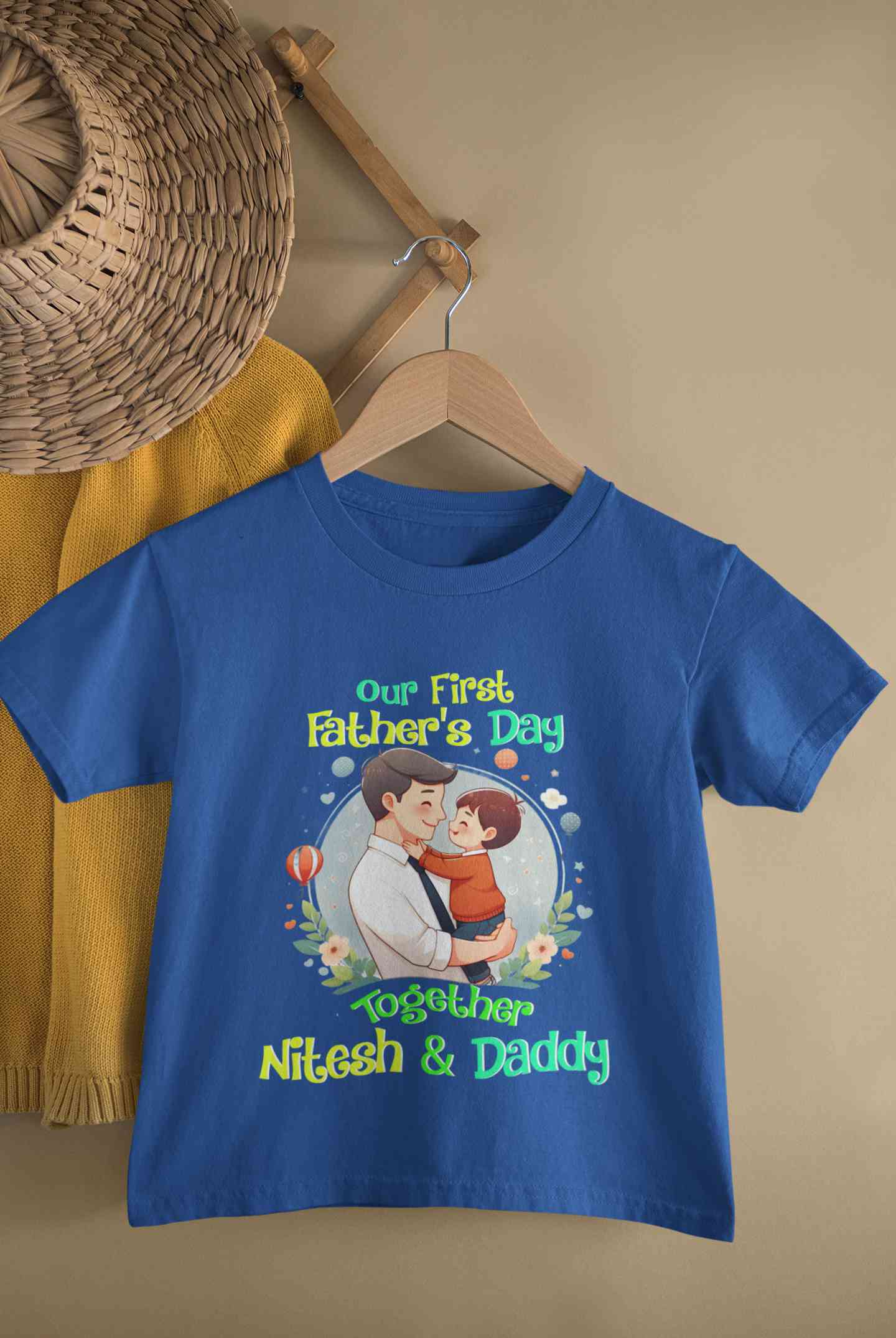 Custom Name Our First Father Day Half Sleeves T-Shirt for Boy-FunkyTeesClub