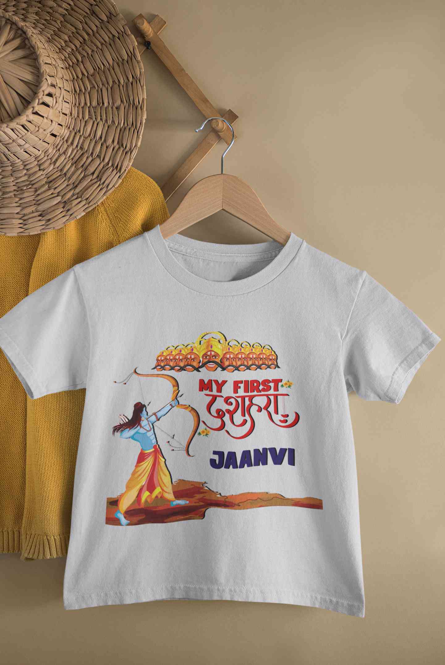 Custom Name My First Dussehra Half Sleeves T-Shirt For Girls -FunkyTeesClub