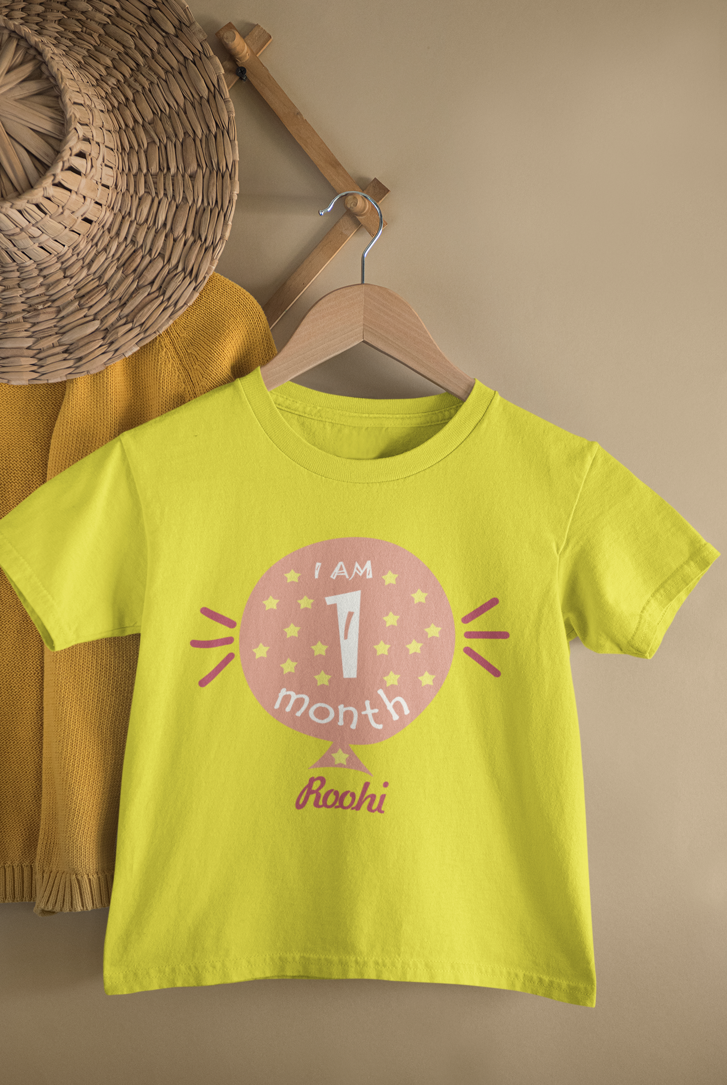 Custom Name I Am One Month Half Sleeves T-Shirt For Girls -FunkyTeesClub