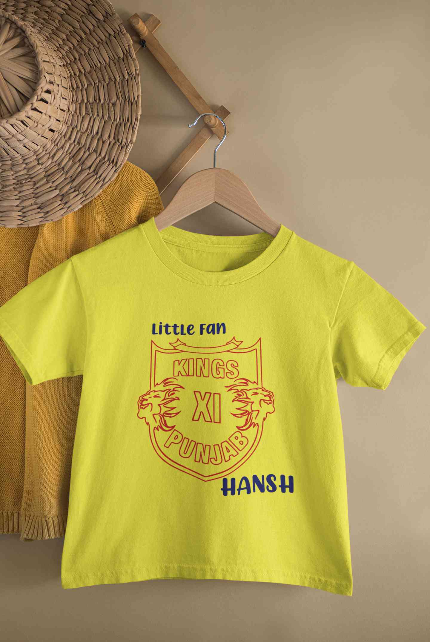 Custom Name IPL PBKS Punjab Super Kings Little Fan Half Sleeves T-Shirt for Boy-FunkyTeesClub