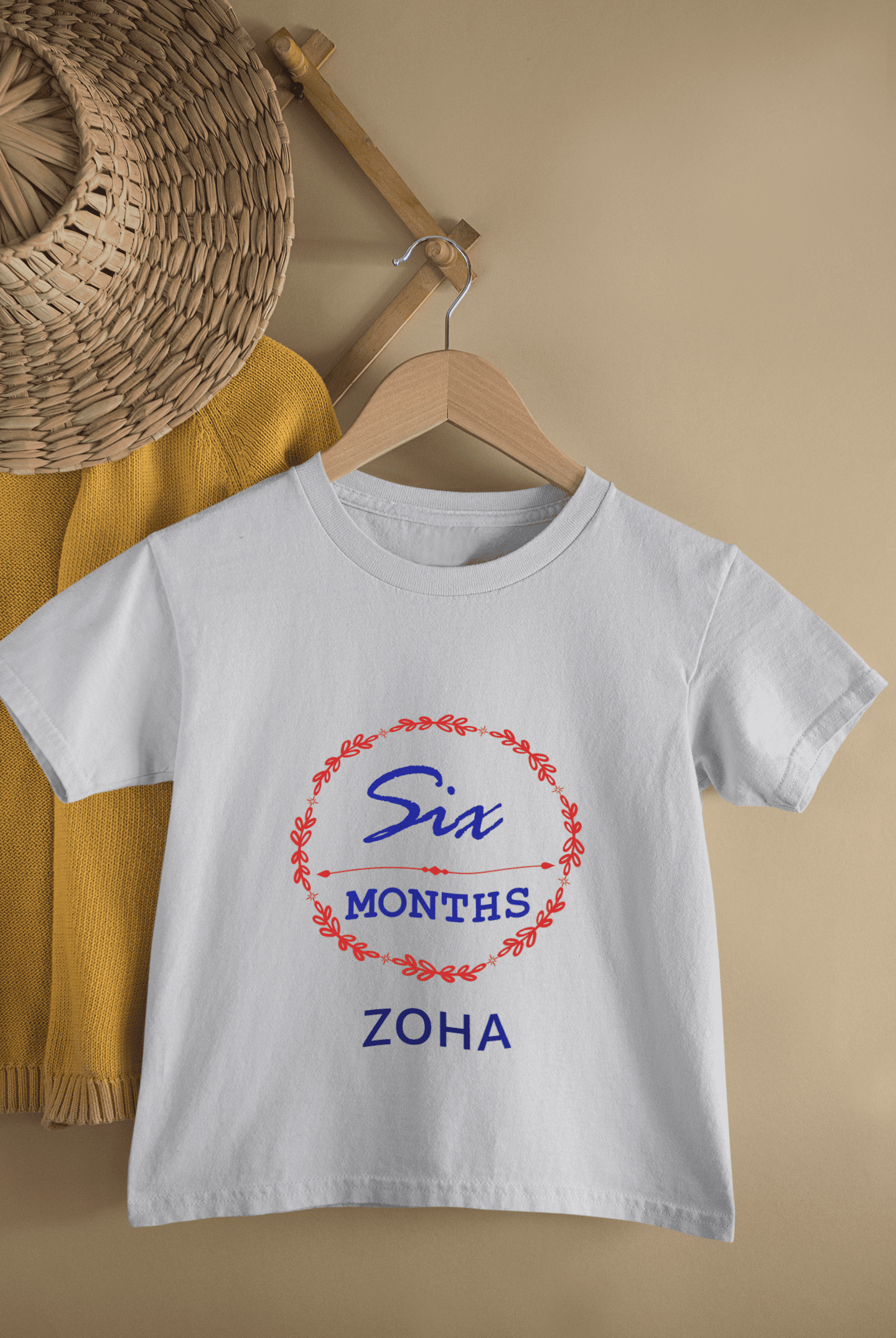Custom Name Six Month Birthday Half Sleeves T-Shirt For Girls -FunkyTeesClub