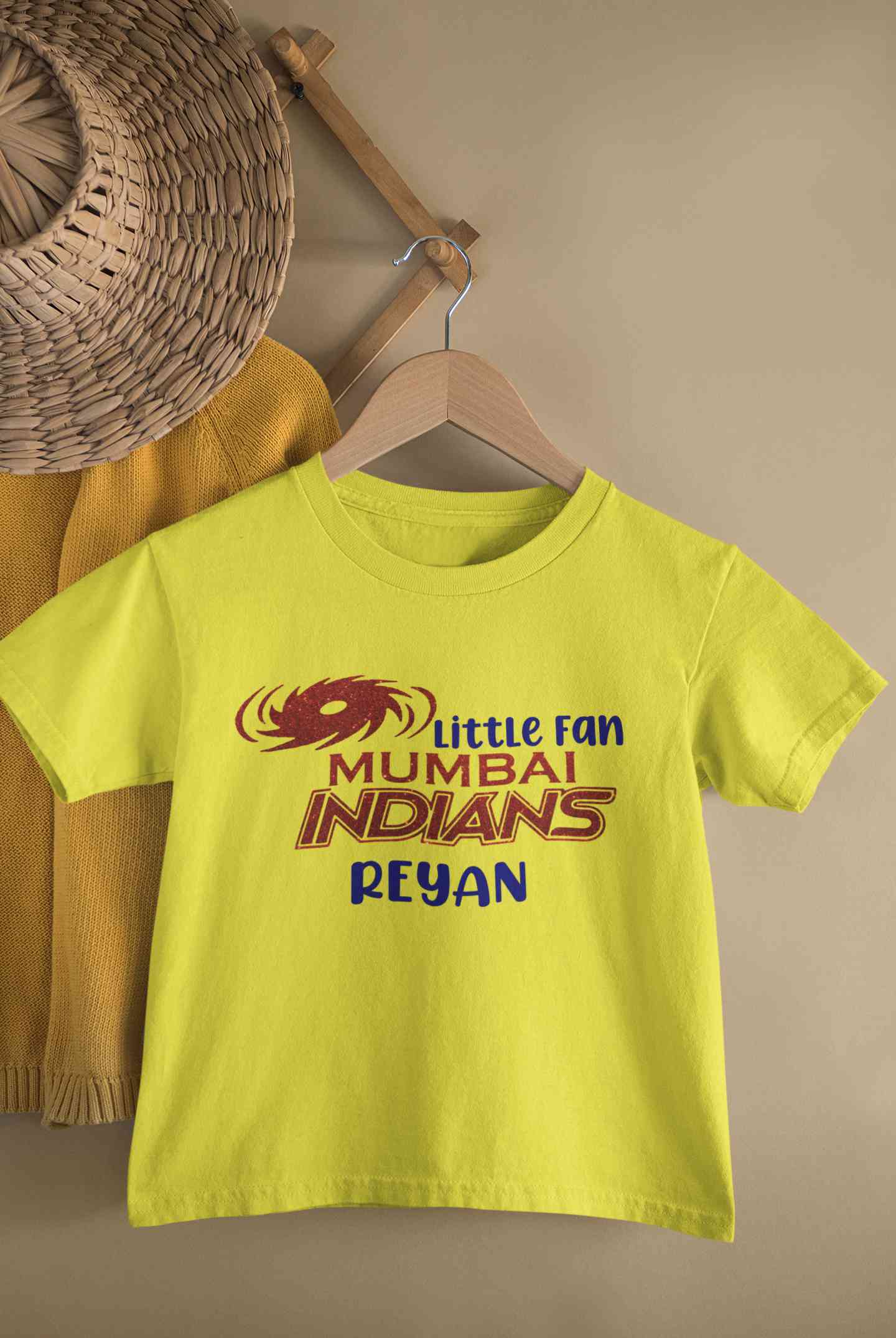 Custom Name IPL MI Mumbai Indians Little Fan Half Sleeves T-Shirt for Boy-FunkyTeesClub